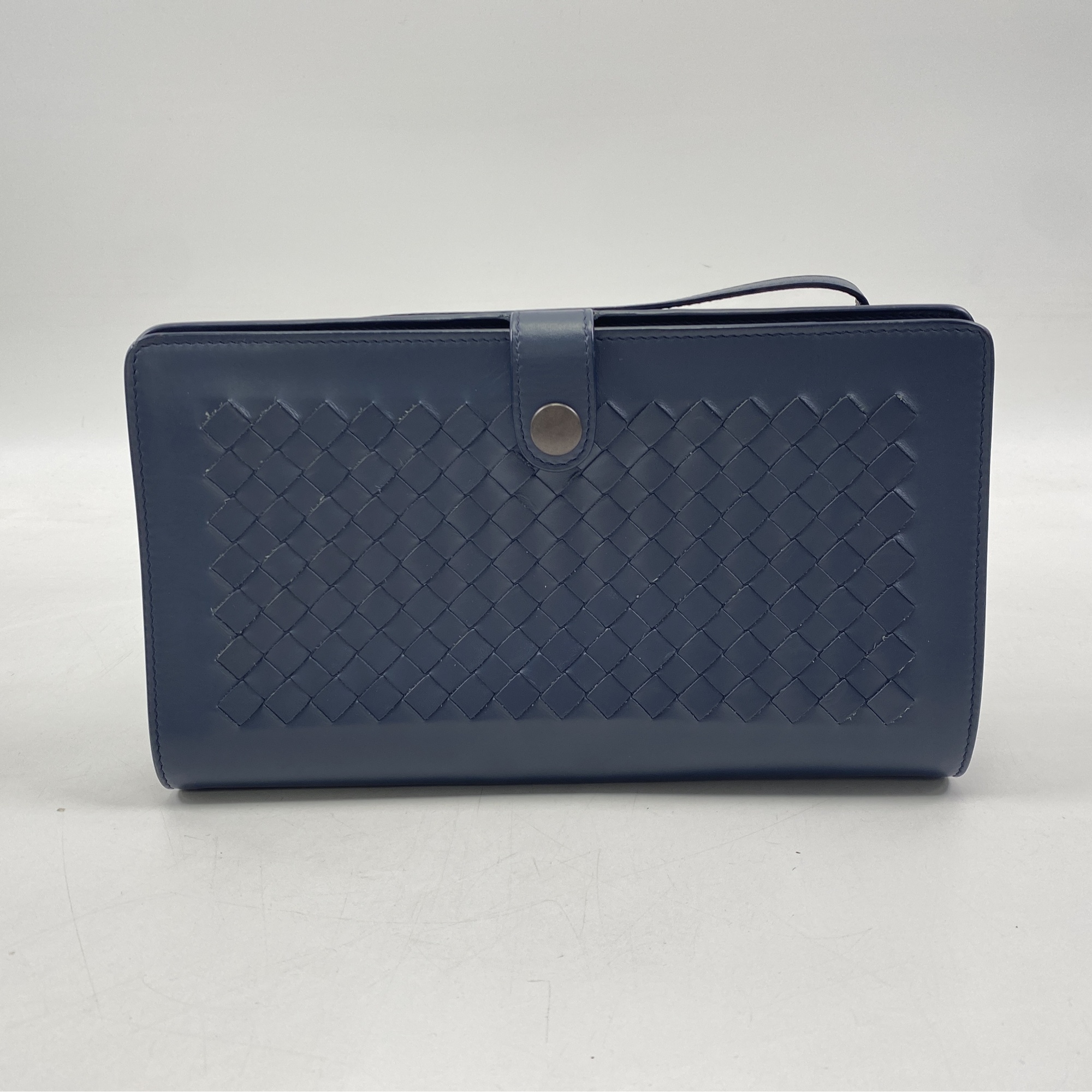 ボッテガヴェネタ イントレチャート コンチネンタル ウォレット 紺色 レザー Aランク