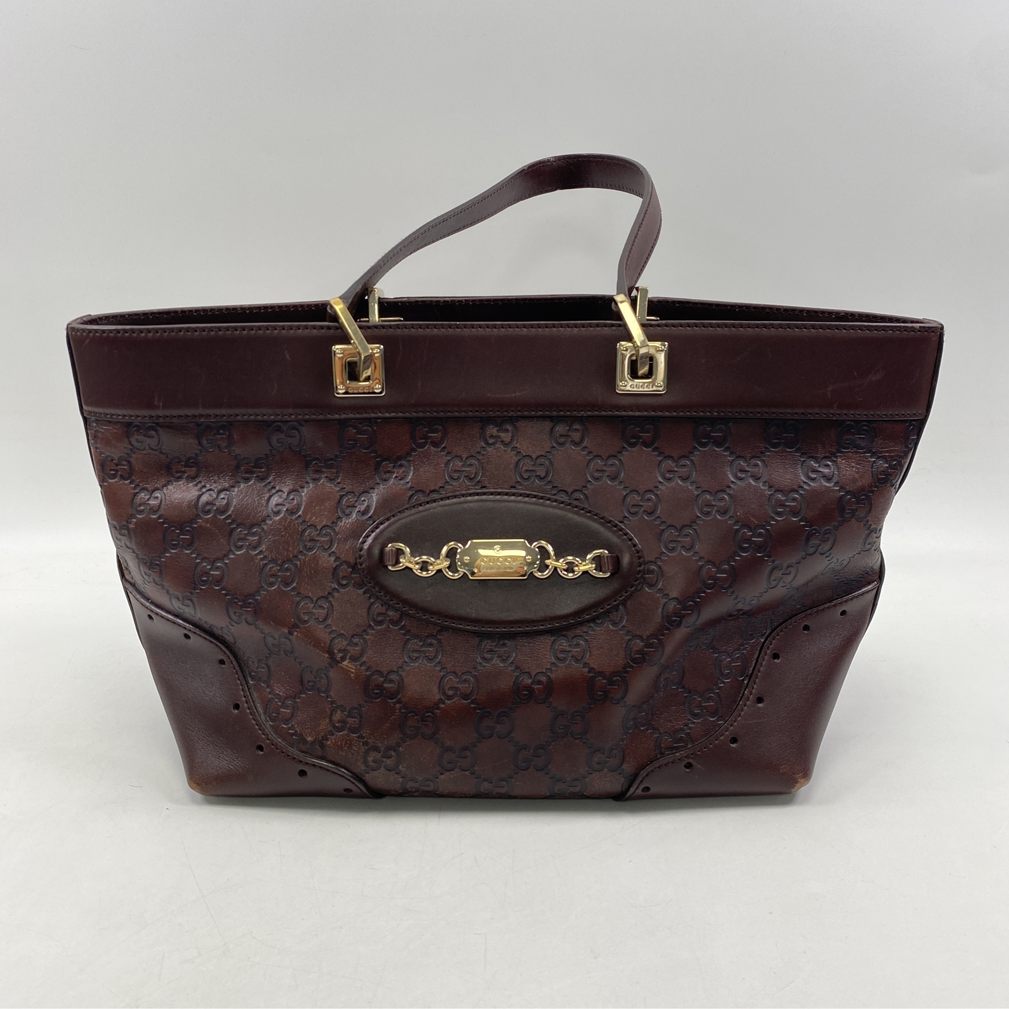 グッチ GGキャンバス トートバッグ 赤 レザー Bランク