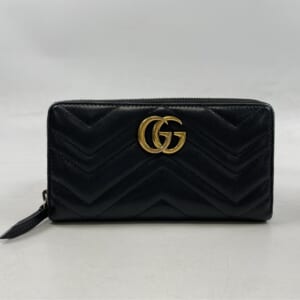 グッチ GGマーモント ラウンドファスナー長財布 443123 黒 レザー 443123