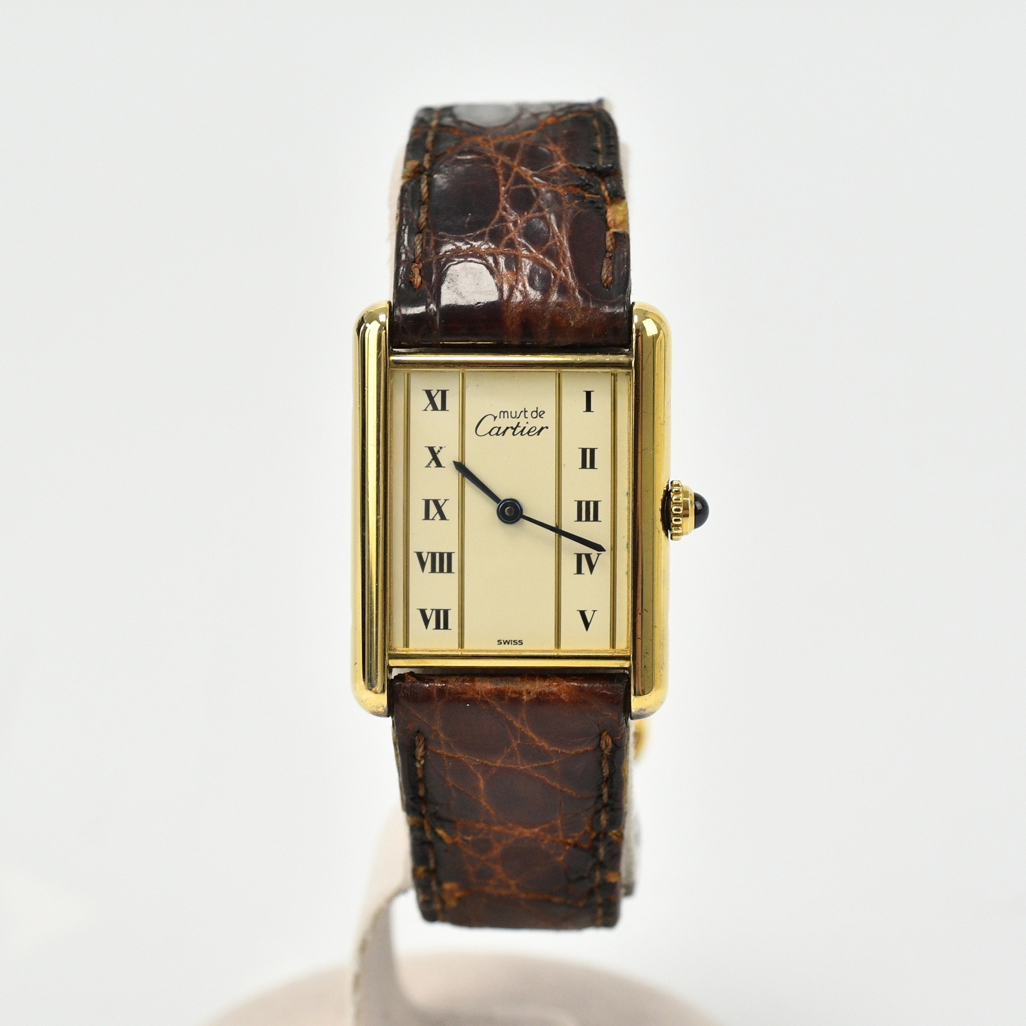 カルティエ マストタンク LMアイボリー文字盤 925×革/QZ 1999 W1002653