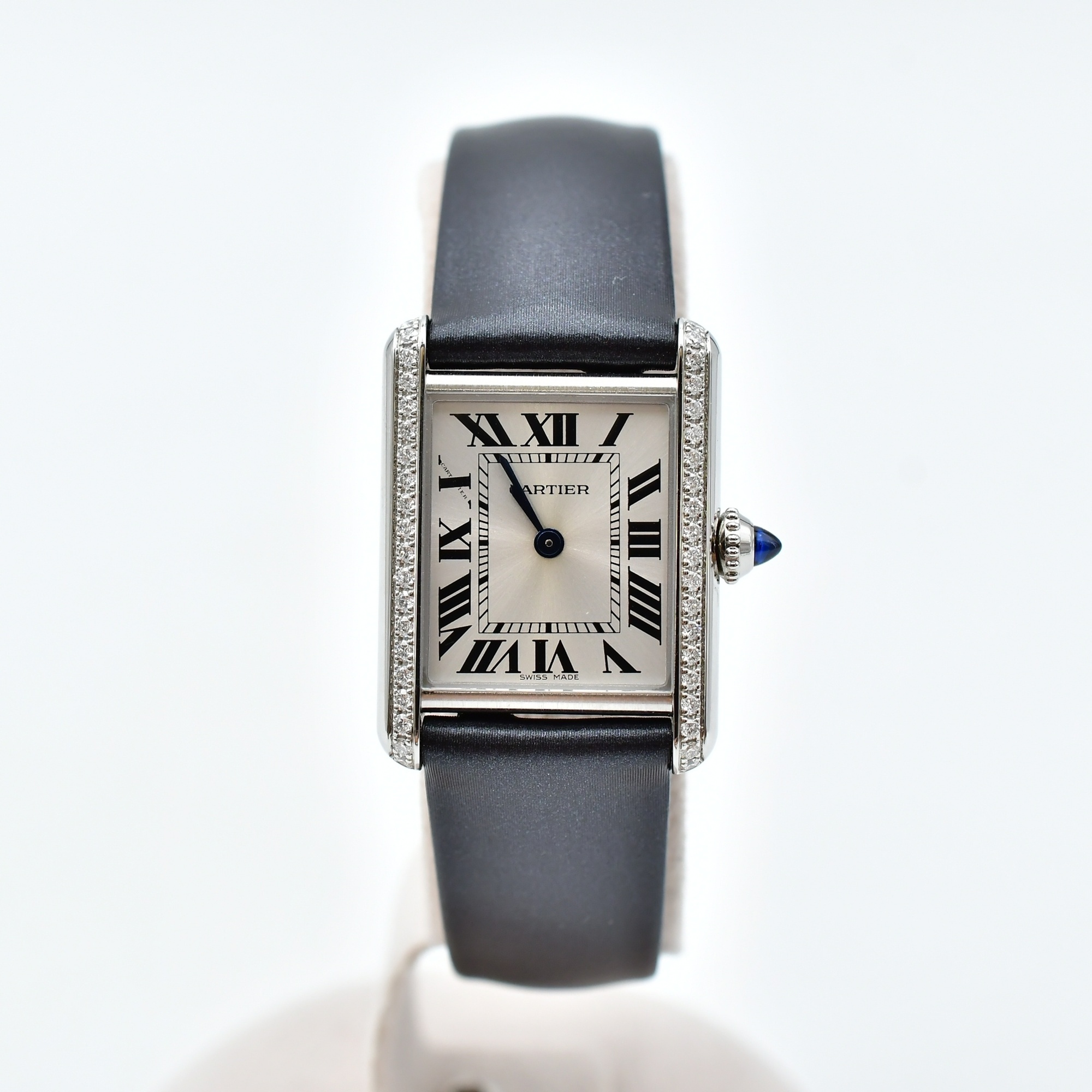 カルティエ タンクマスト シルバー文字盤 ベゼルダイヤ SS×純正革/QZ