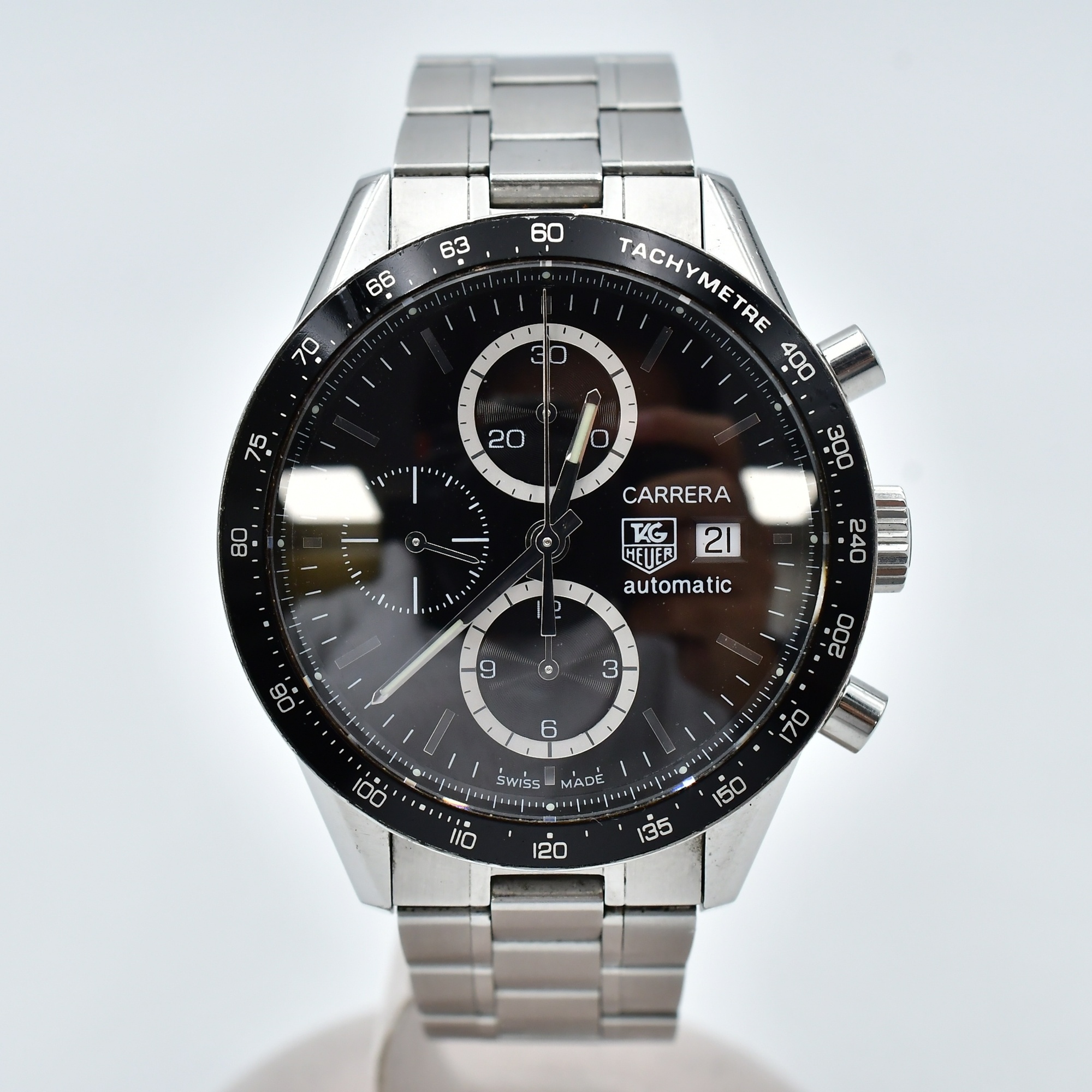 タグホイヤー カレラ クロノグラフ 黒文字盤 SS/AT Bランク