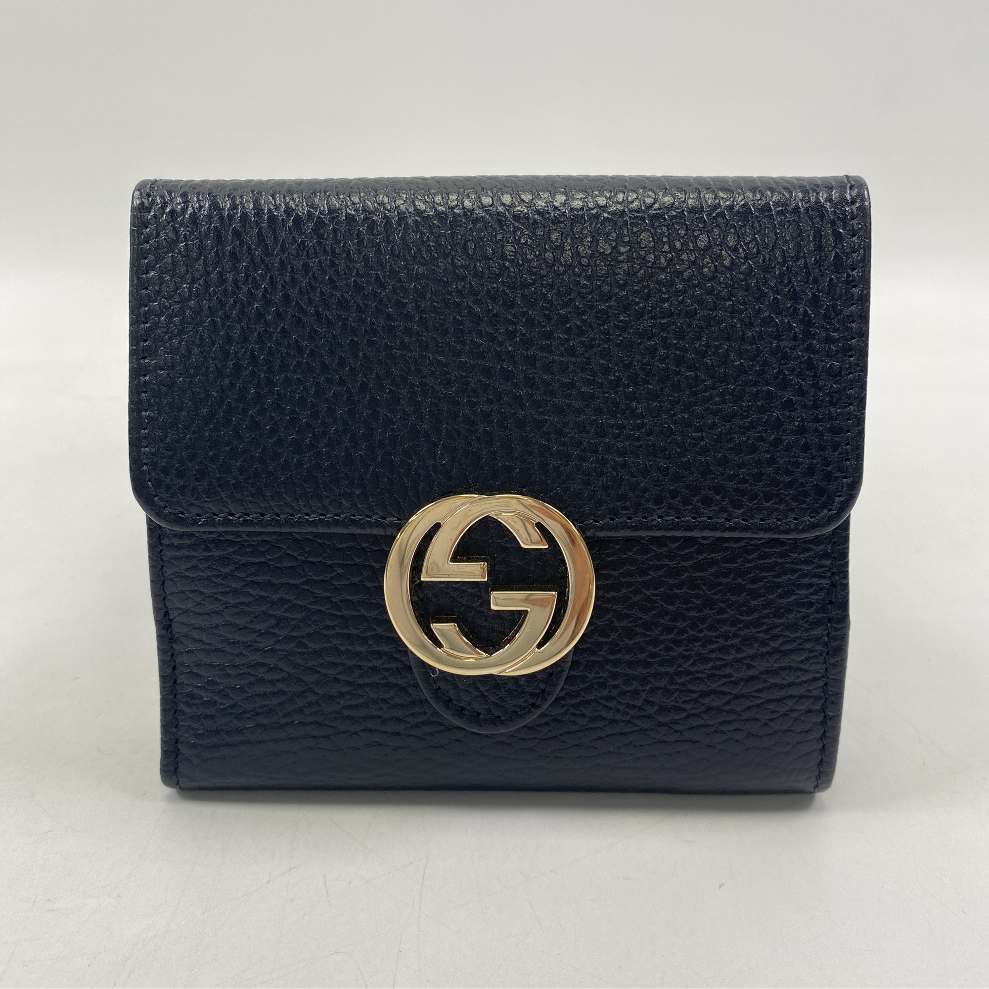 グッチ 二つ折り財布 インターロッキングG 黒 レザー Wホック財布