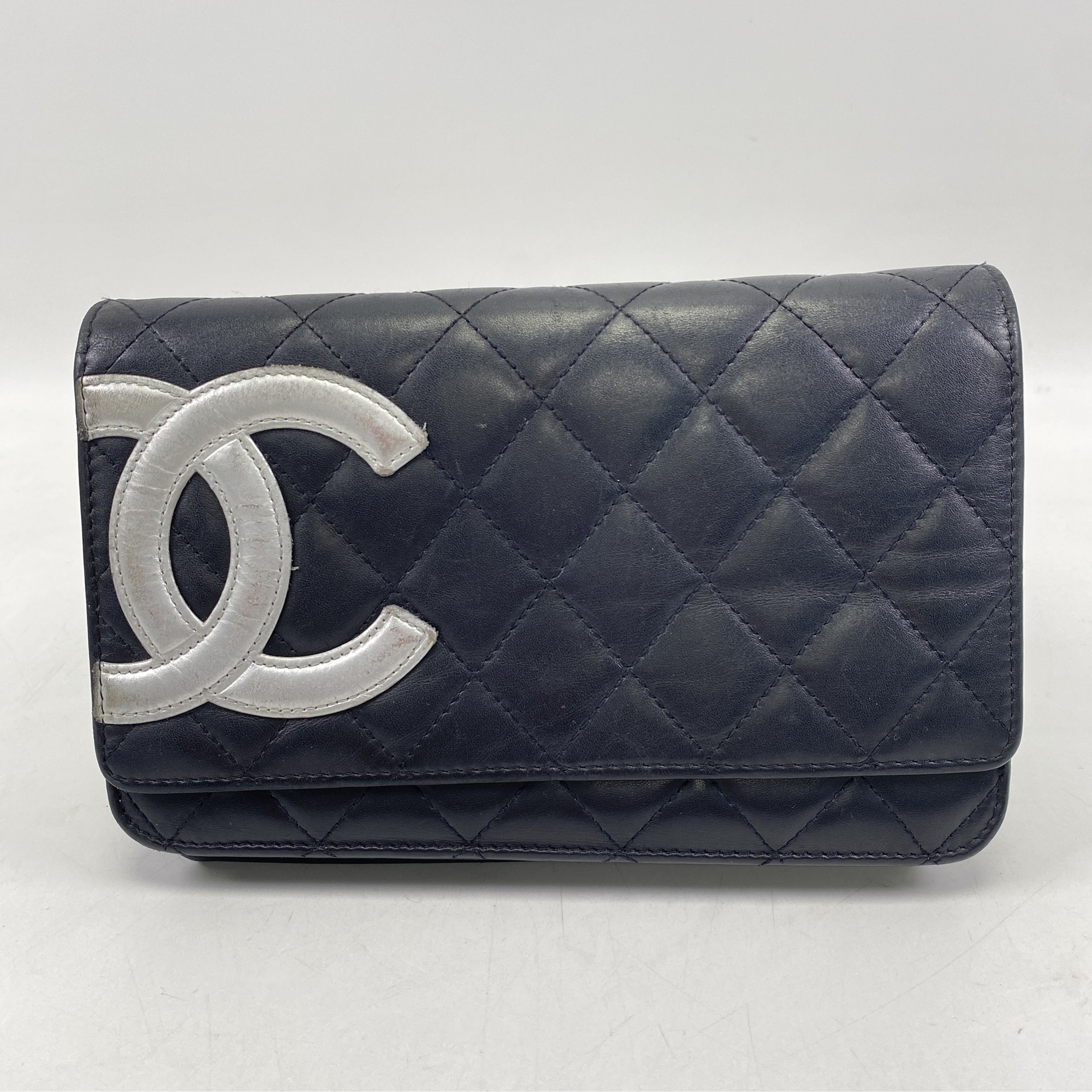 シャネル カンボンライン チェーンウォレット 黒×シルバー ラムスキン