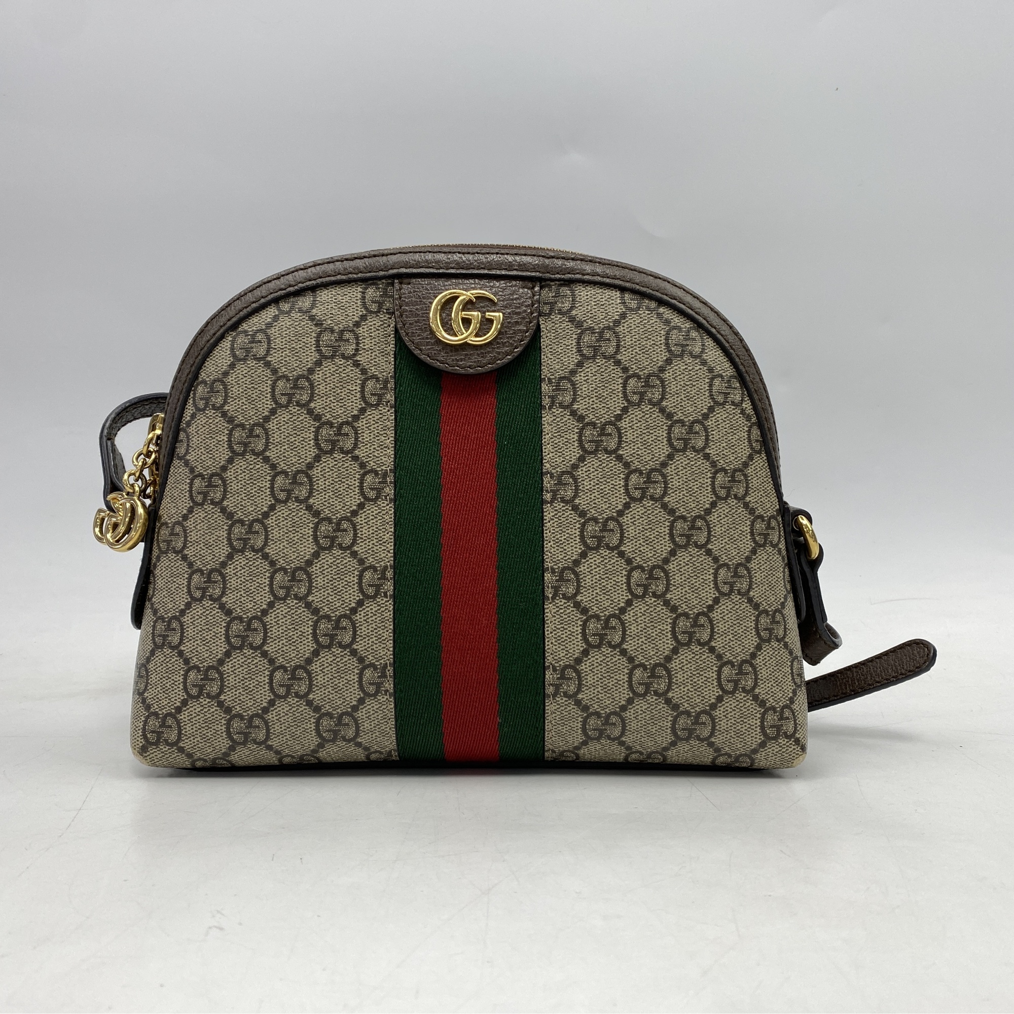 グッチ GGスプリーム シェリーライン ショルダーバッグ ブラウン キャンバス×レザー Bランク