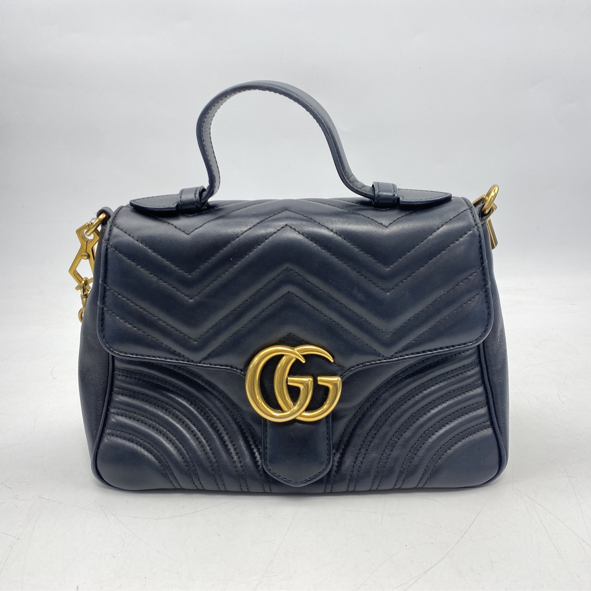 グッチ GGマーモント チェーンショルダーバッグ 黒 レザー Bランク