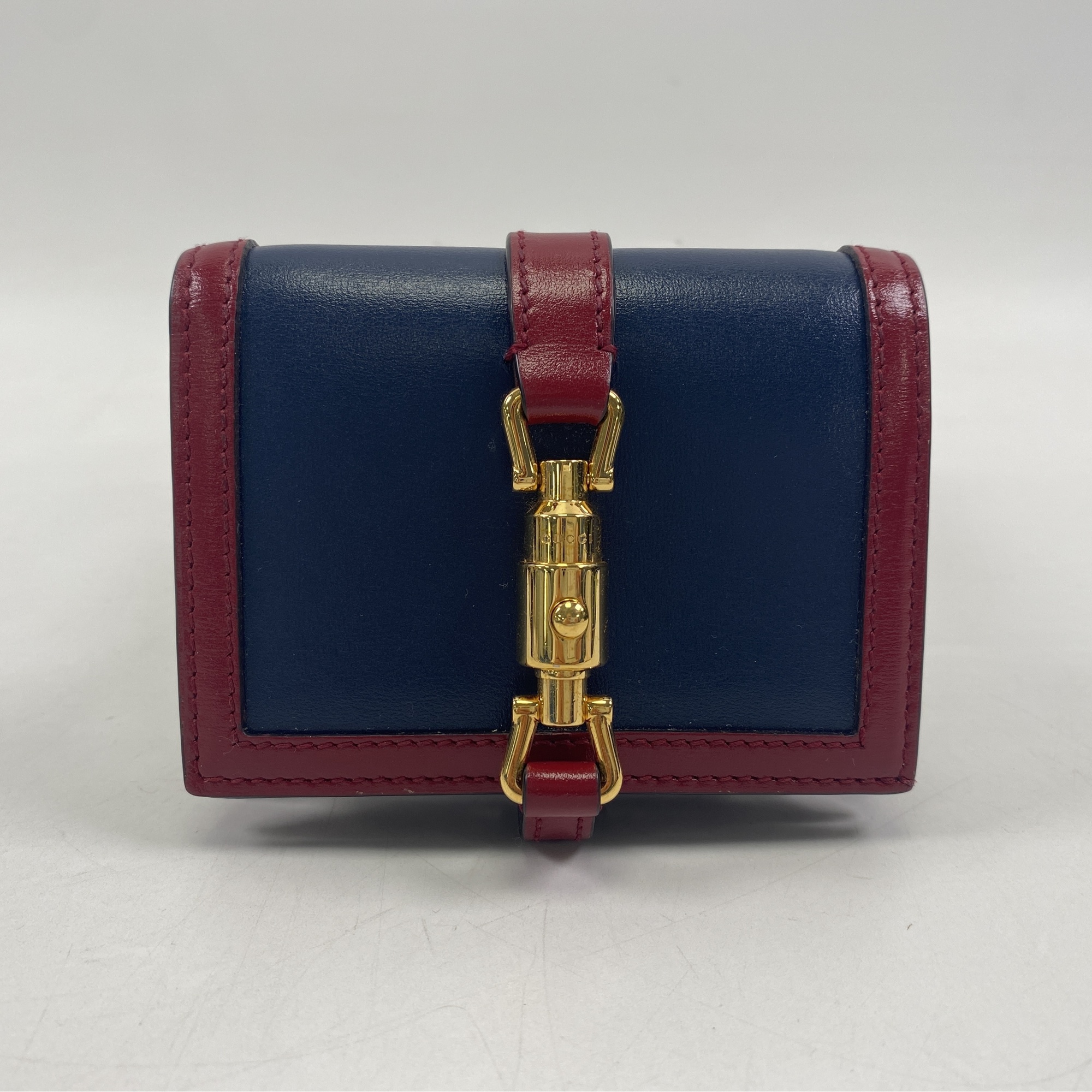 グッチ ジャッキー1961 二つ折り財布 赤×ネイビー レザー Bランク