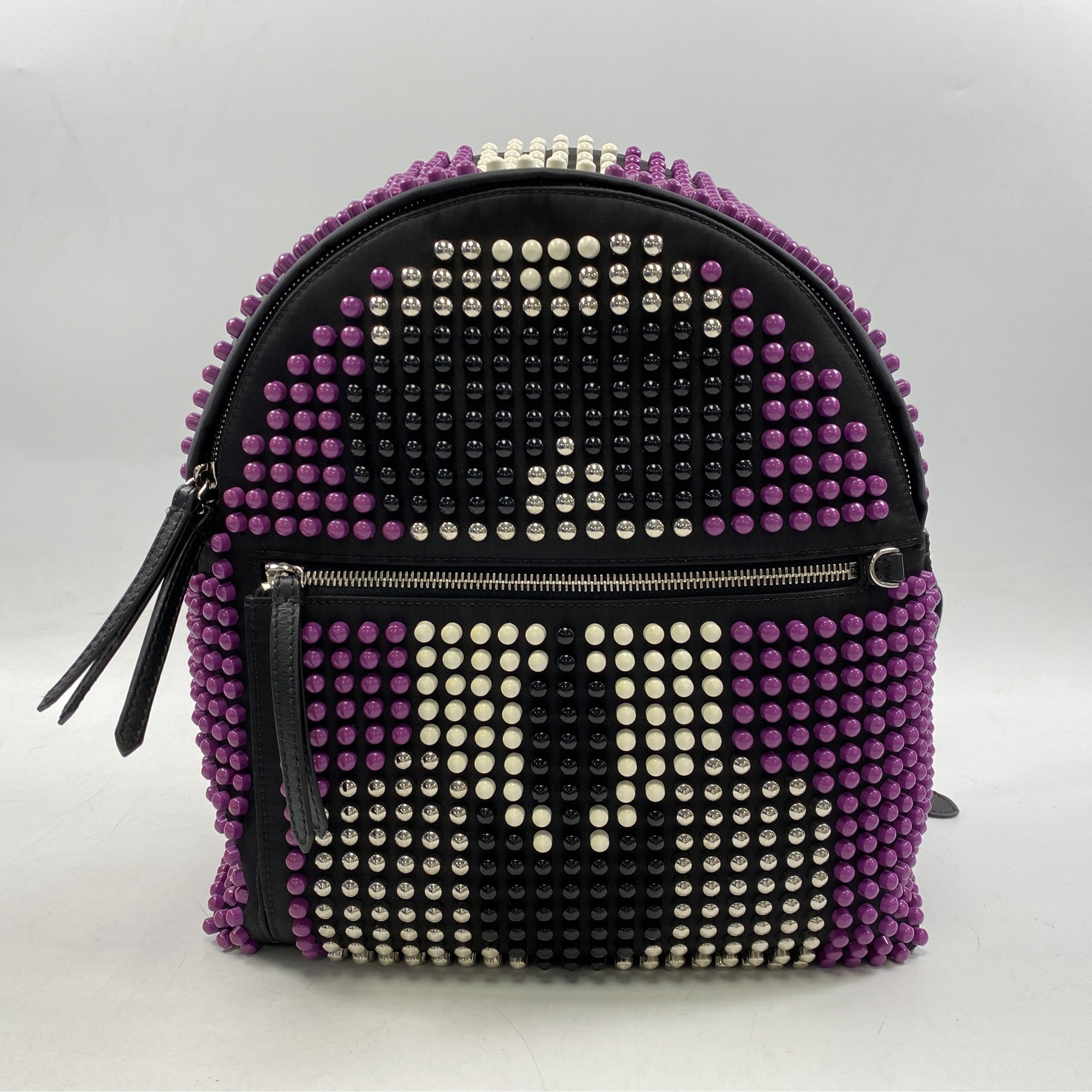 フェンディ カールラバー スタッズ バックパック 黒×紫 ナイロン Bランク