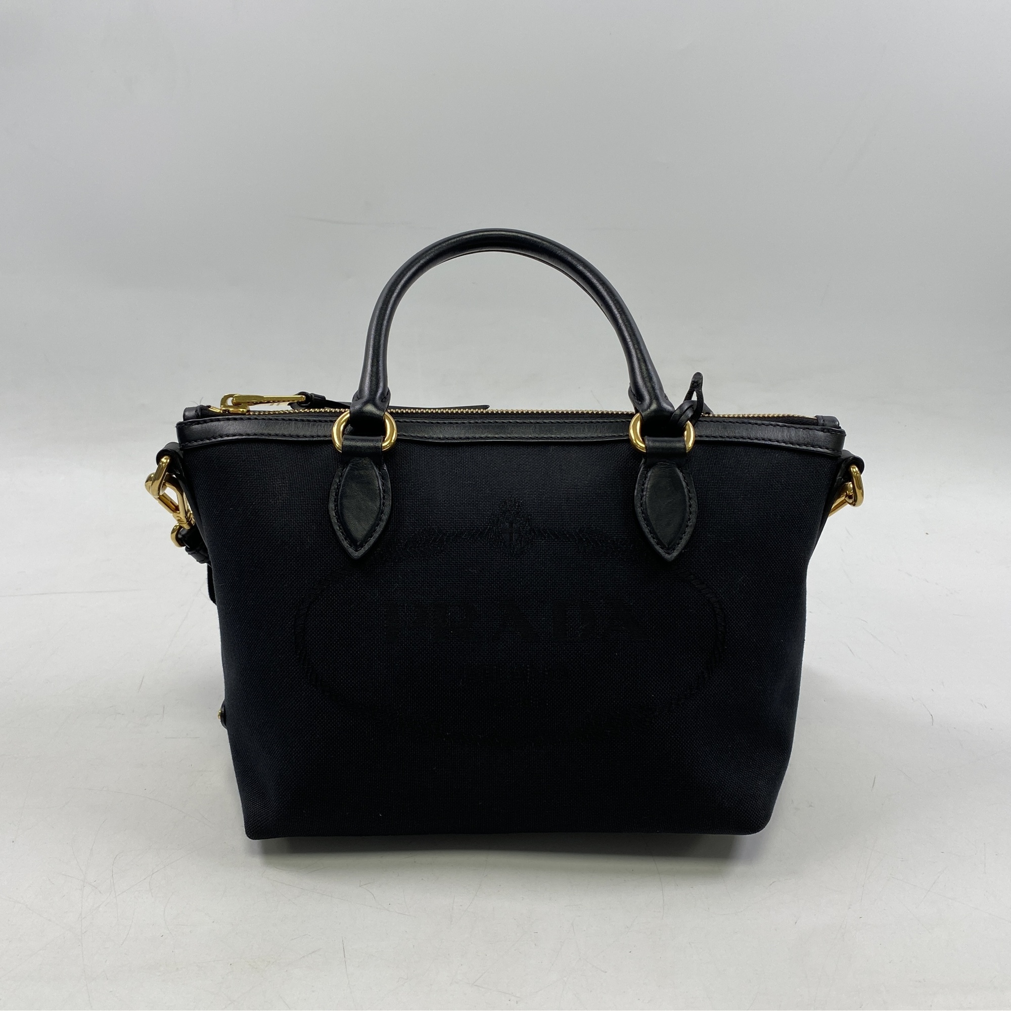 プラダ ウーヴェルチュール トートバッグ 2way レザー×キャンバス 黒 プラダ ウーヴェルチュール トートバッグ 2way レザー×キャンバス 黒