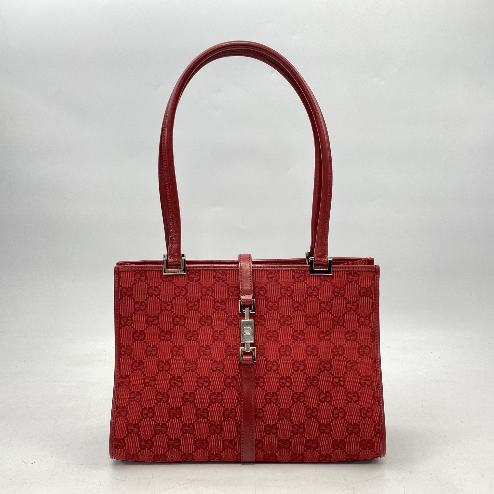 GUCCI レッド GGパターン ハンドバッグ　美品 GUCCI GGパターン ハンドバッグ ベージュ/赤さらにお値下げしました！