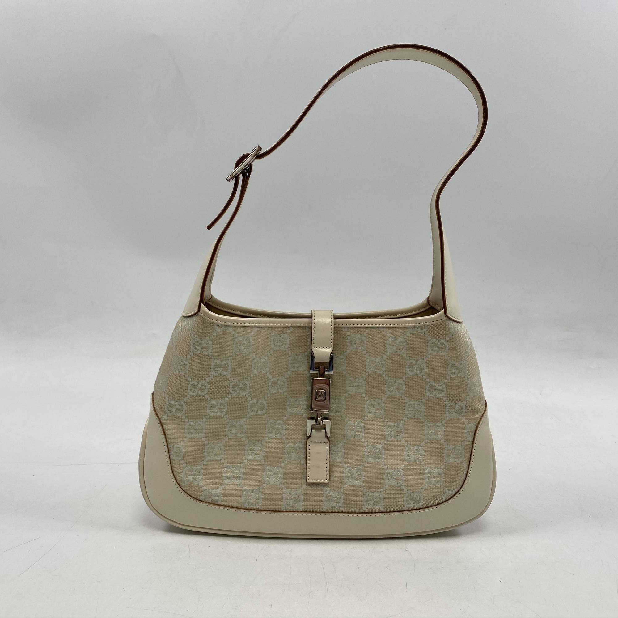 グッチ GGキャンバス ジャッキー 白 キャンバス レザー Bランク