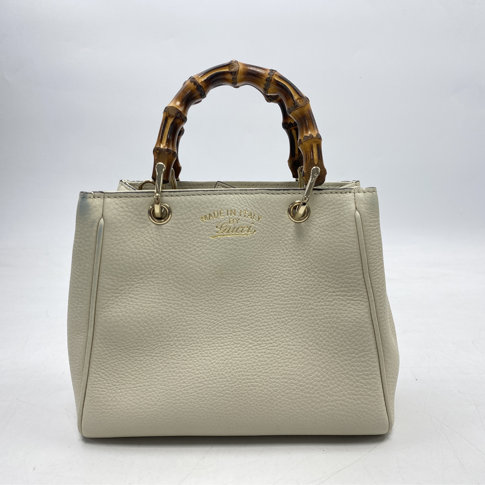 グッチ バンブー ハンドバッグ 白 レザー Bランク