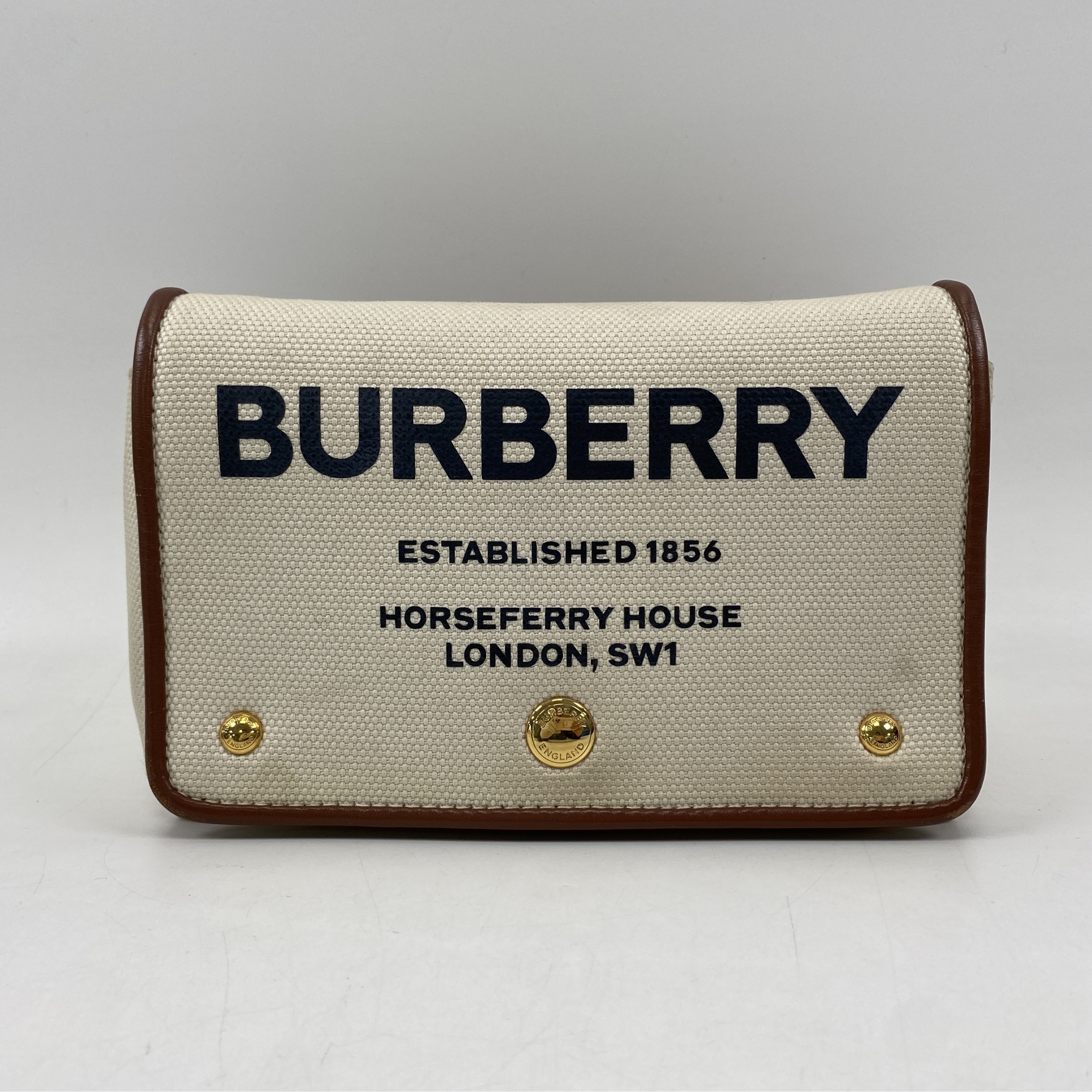 バーバリー ホースフェリー ロゴ ショルダーバッグ アイボリー×ブラウン キャンバス×レザー Bランク