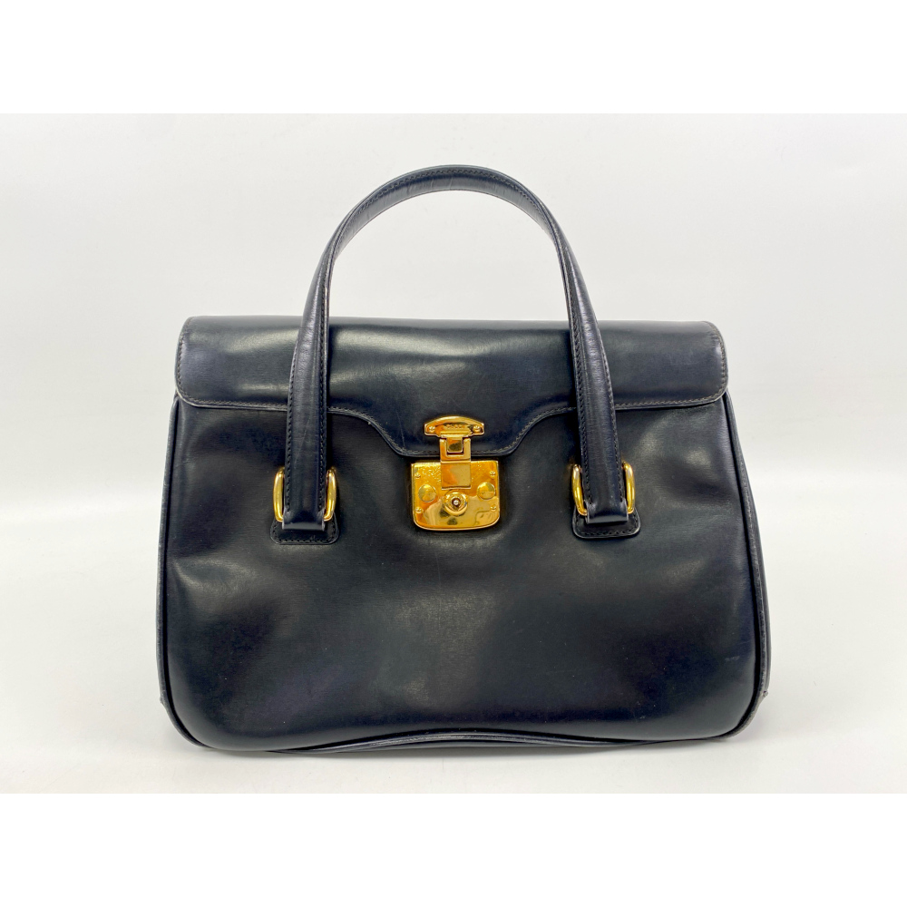 グッチ オールドグッチ ハンドバッグ 黒 レザー Bランク