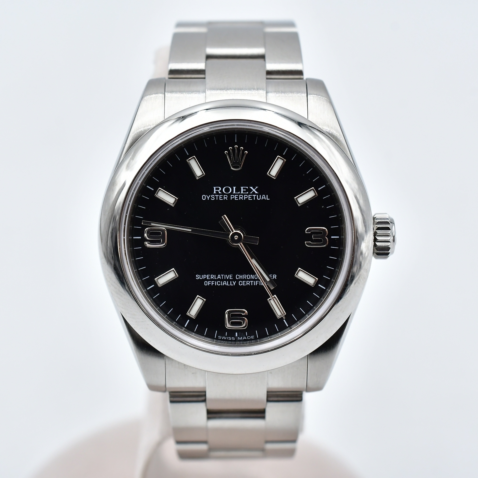 ロレックス オイスターパーペチュアル 黒文字盤 SS/AT Aランク