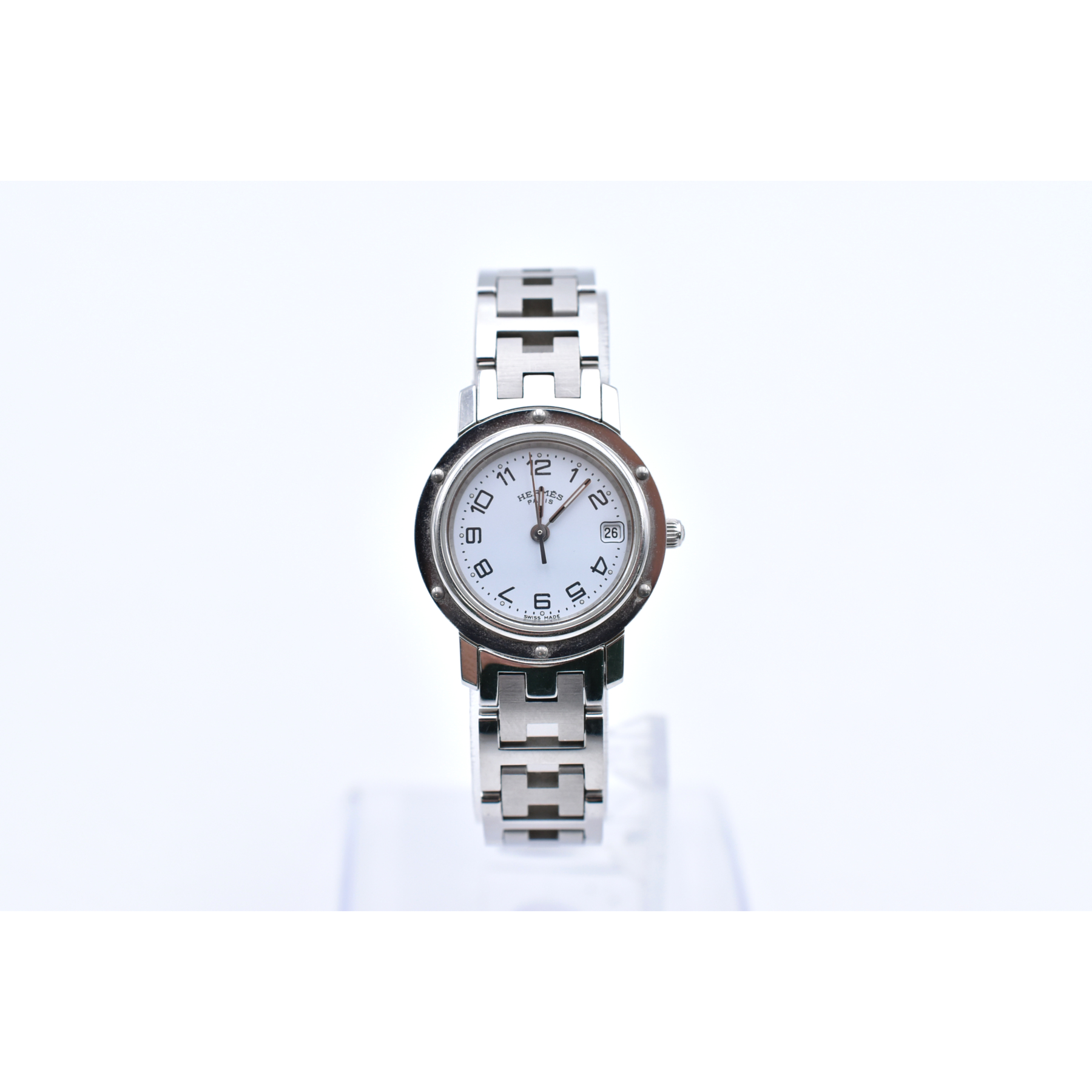 エルメス クリッパー デイト 白文字盤 腕時計 レディースウォッチ SS