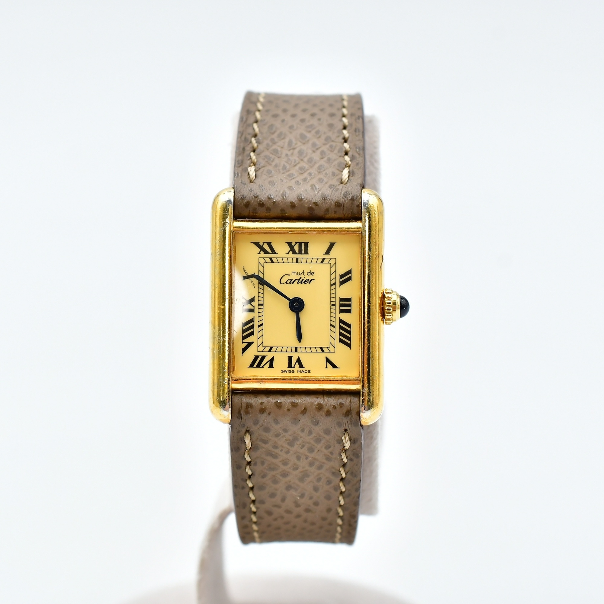 カルティエ マストタンク ヴェルメイユ SM アイボリー文字盤 SV×革/QZ