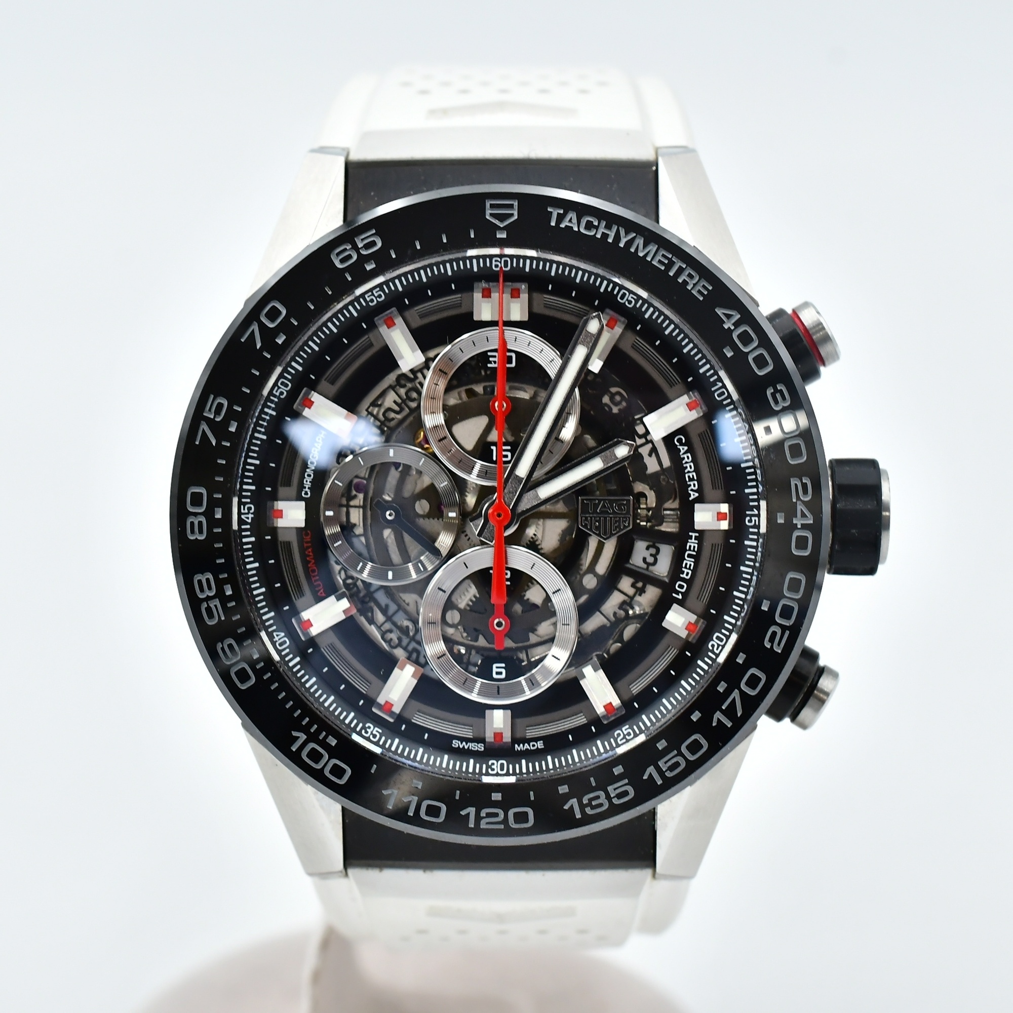 タグホイヤー カレラ クロノグラフ スケルトン文字盤 ラバー×SS/AT ABランク