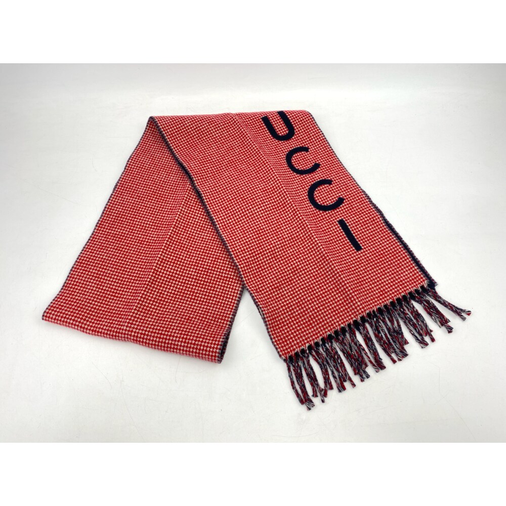 グッチ ロゴ マフラー ネイビー×レッド カシミヤ 764268 買取実績