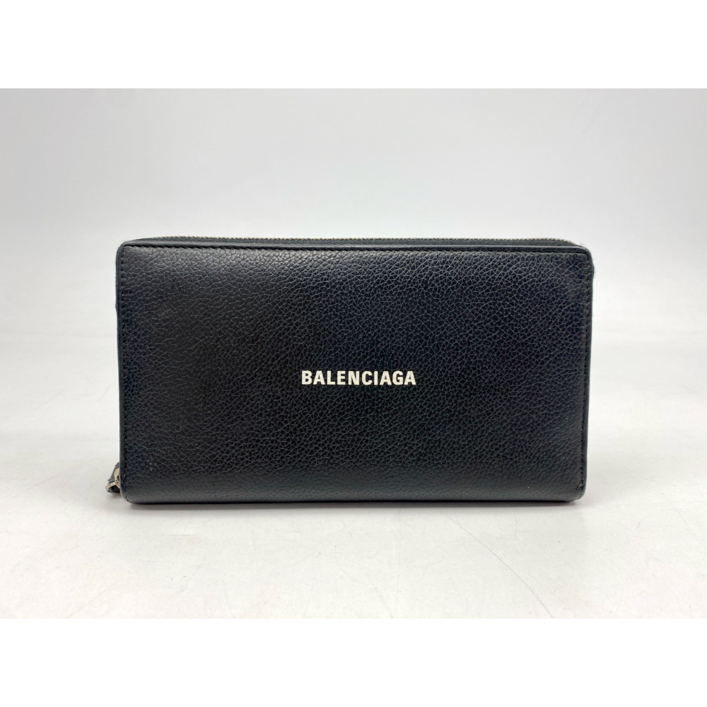 バレンシアガ コンチネンタル ラウンドファスナー 黒 レザー 594317