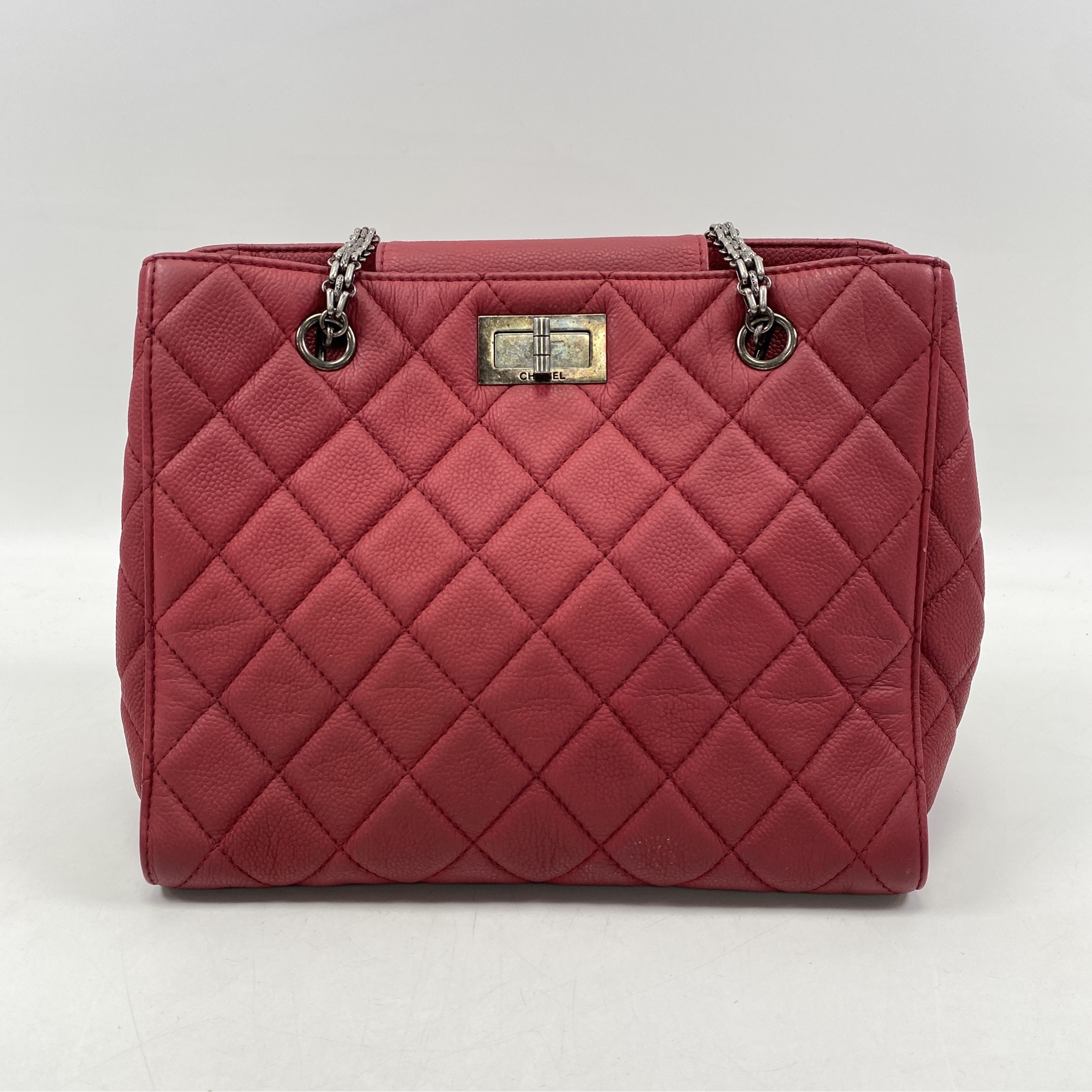 シャネル マトラッセ 2.55 チェーントートバッグ 赤 キャビアスキン SV