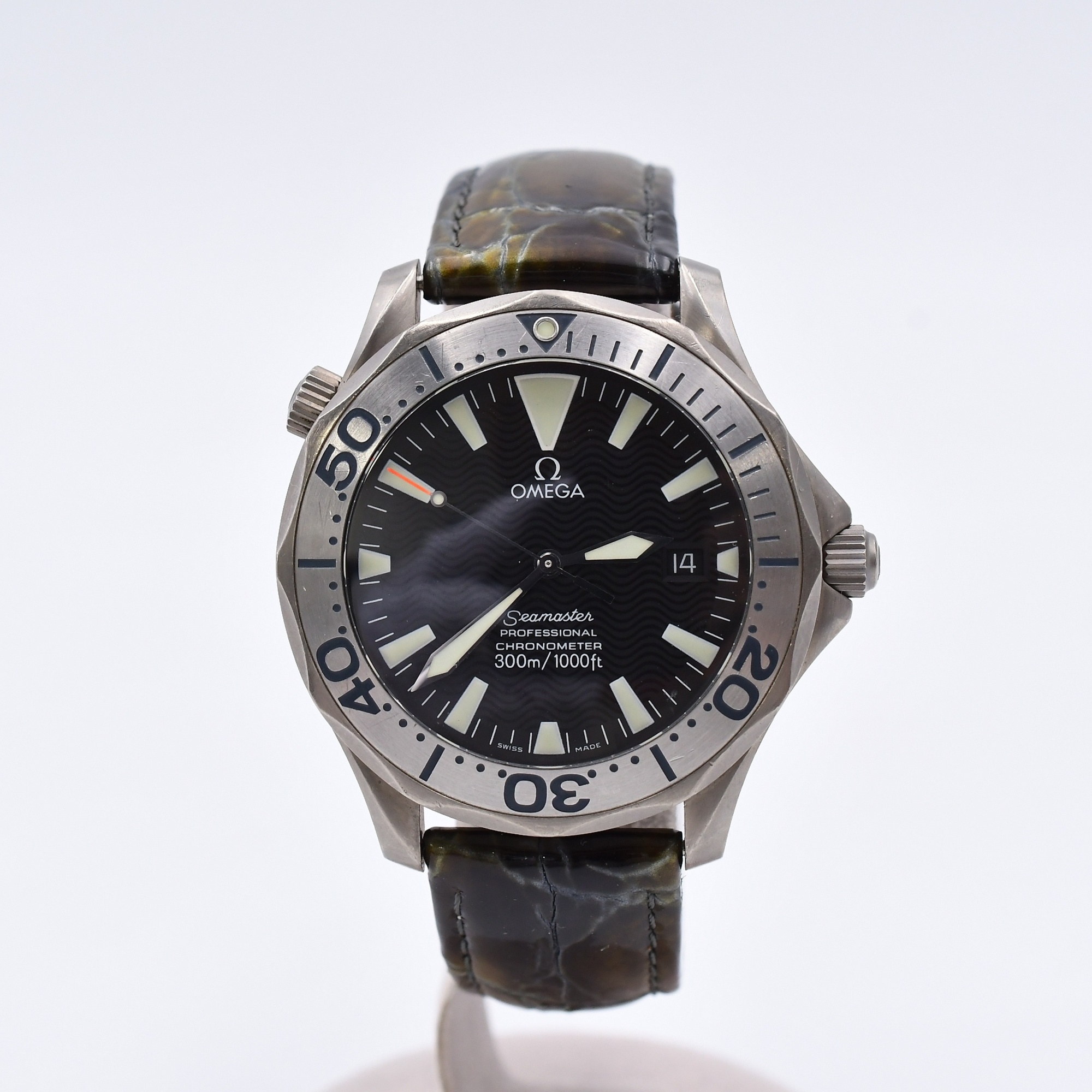 オメガ シーマスター プロフェッショナル デイト 黒文字盤 SS×革/QZ