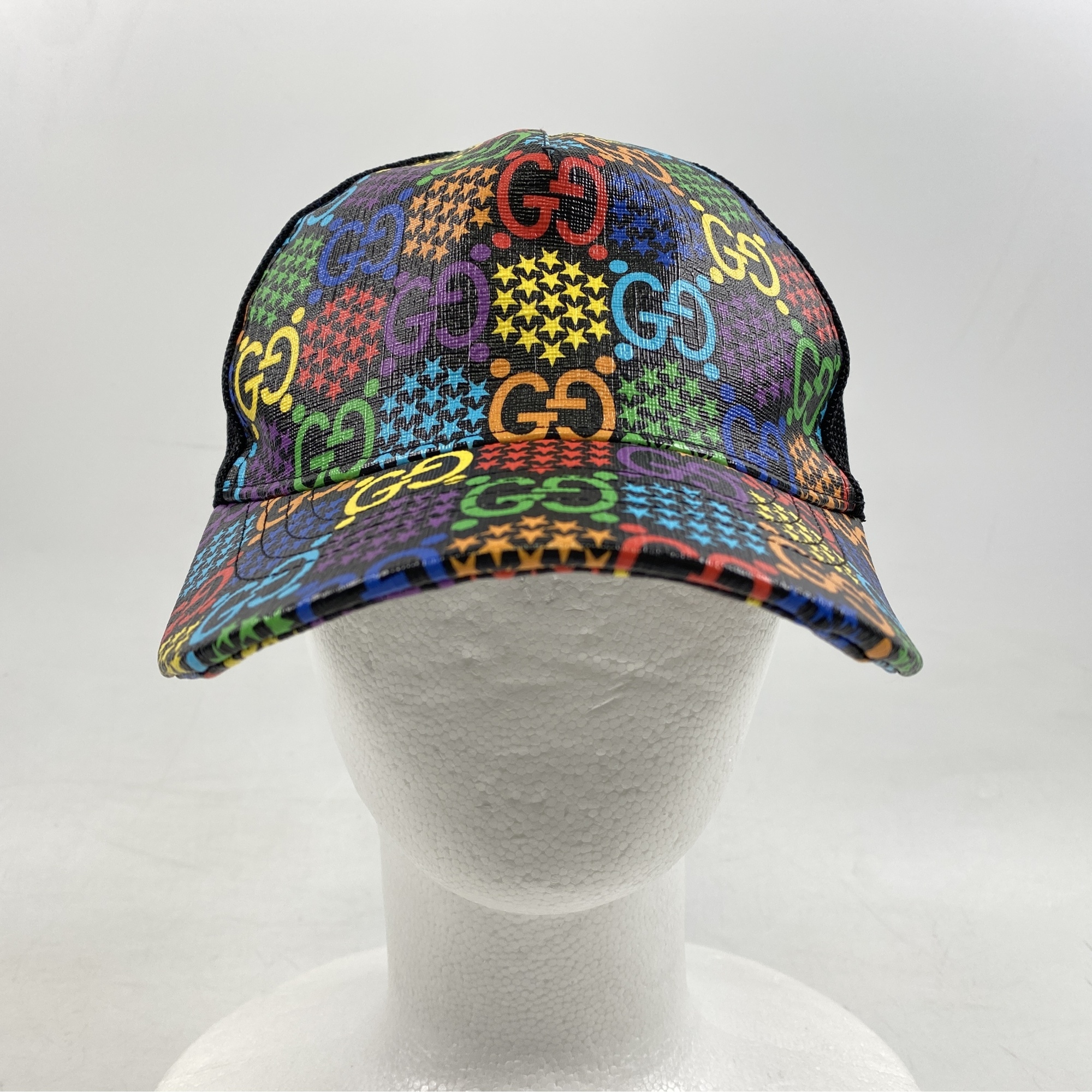 グッチ GGサイケデリック ベースボールキャップ 黒 PVC×キャンバス M