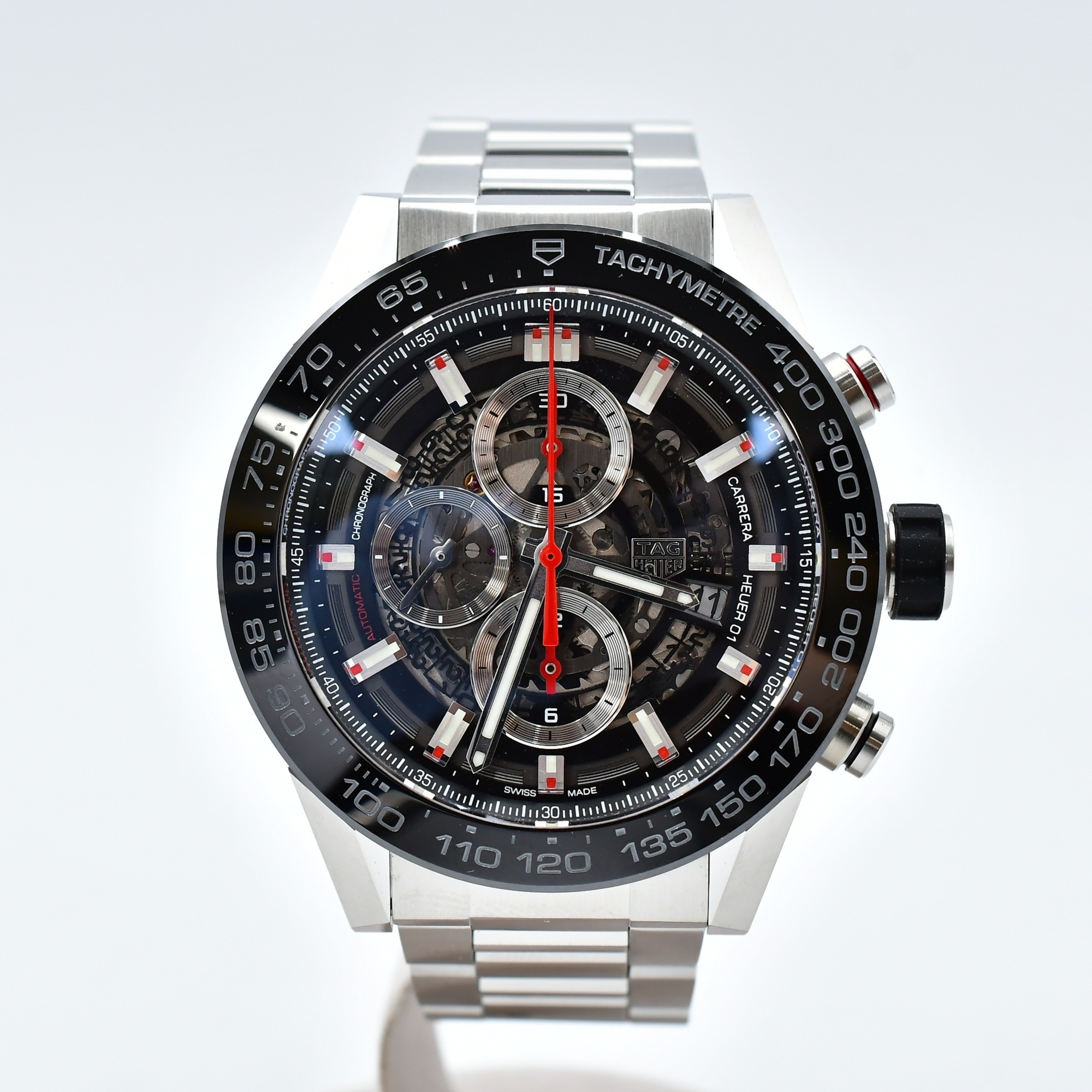 タグホイヤー カレラ キャリバーホイヤー01 クロノグラフ スケルトン文字盤 SS/AT Bランク