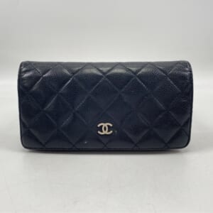 シャネル アイコンライン 2つ折り長財布 黒 パテント SV金具 買取実績