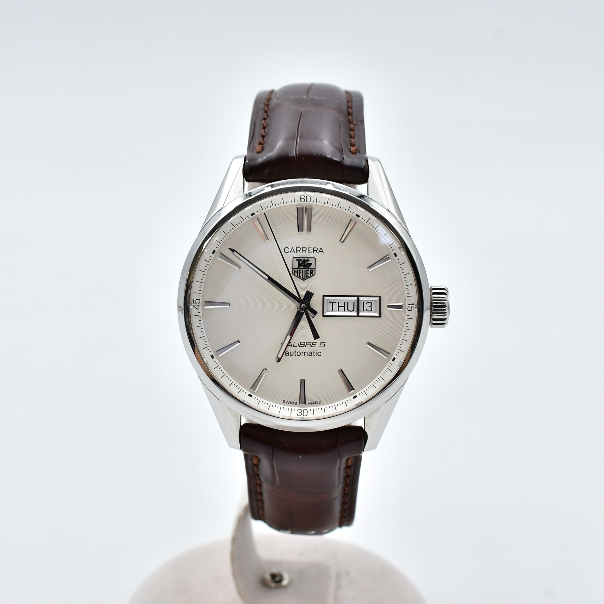 タグホイヤー カレラ キャリバー5 デイデイト シルバー文字盤 SS×革/AT Bランク