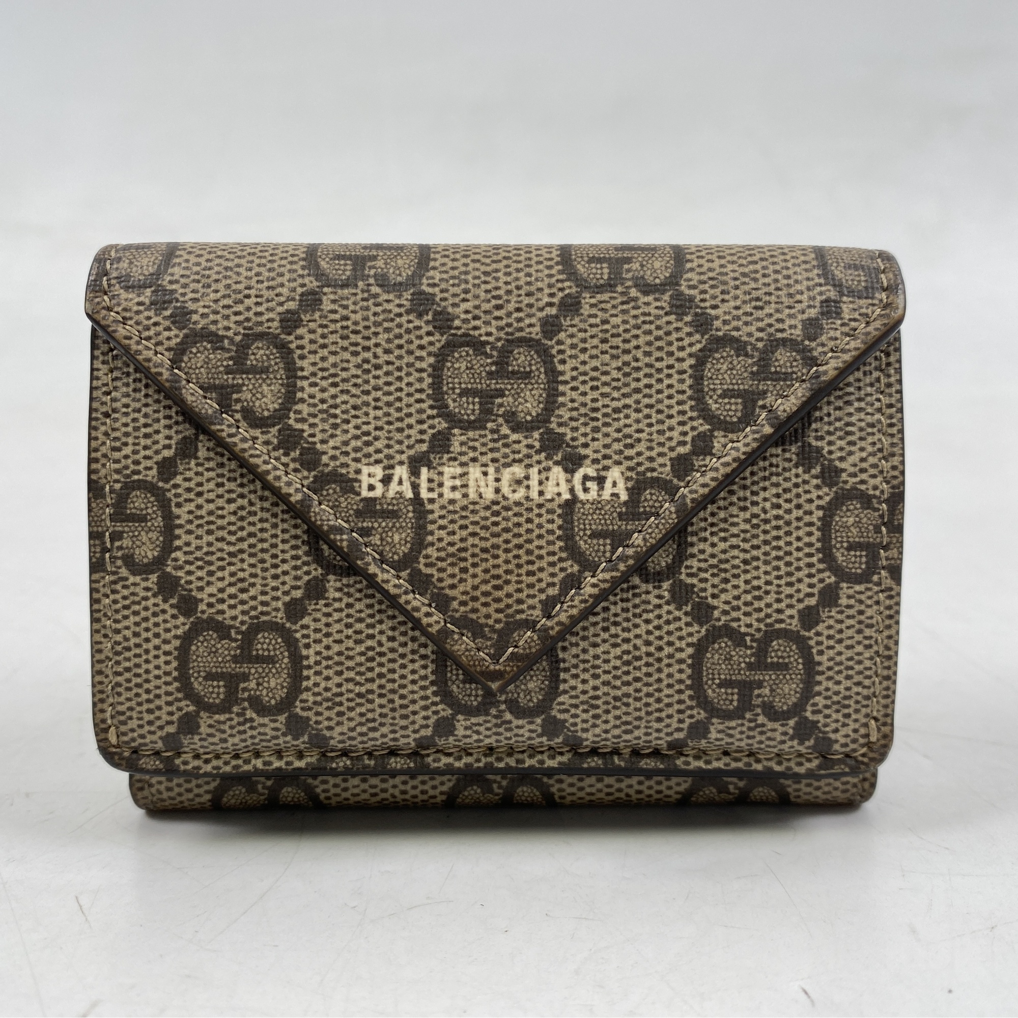 グッチ グッチ×バレンシアガ GGスプリーム 三つ折り財布 ブラウン レザー Bランク