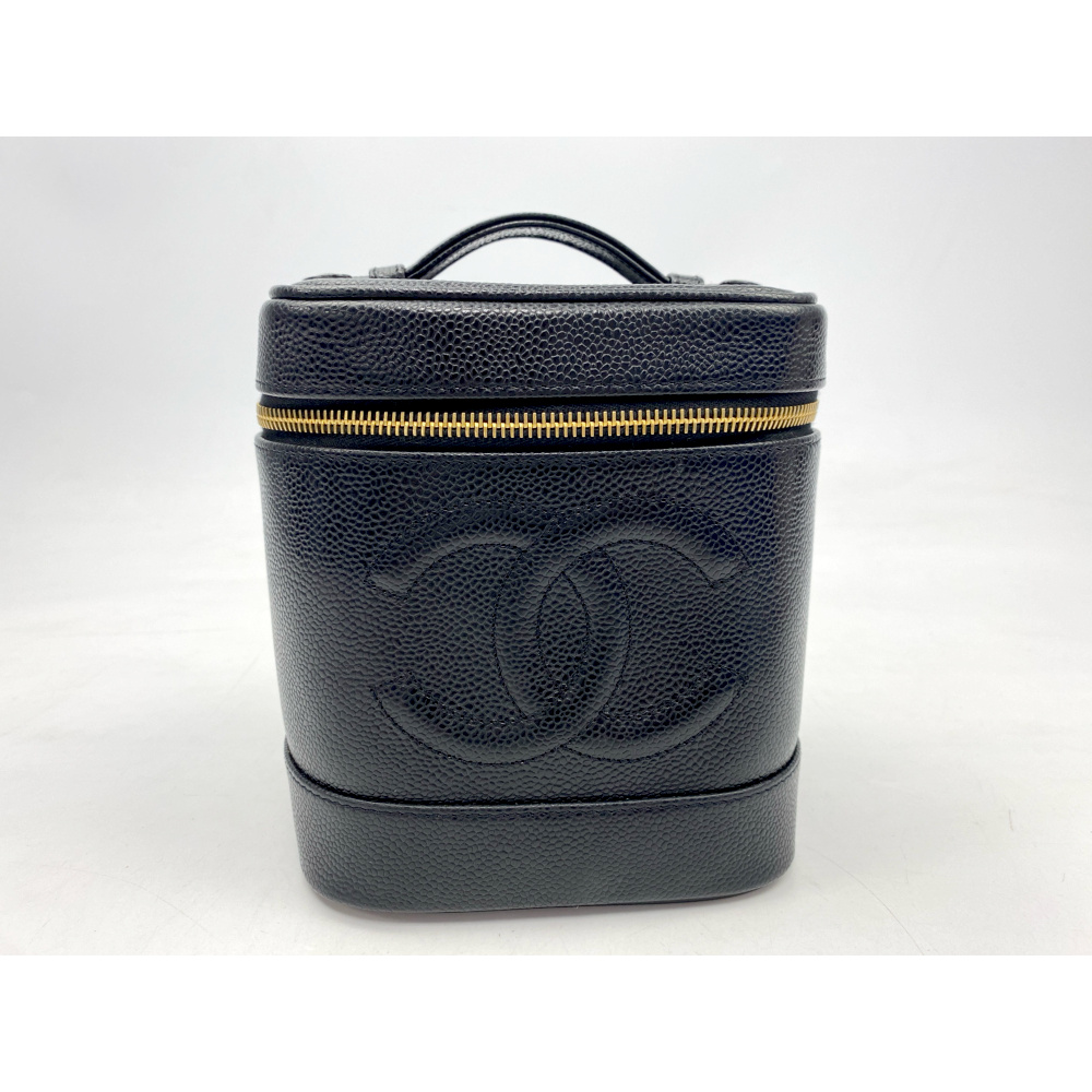 シャネル バニティバッグ キャビアスキン GD金具 黒 Bランク
