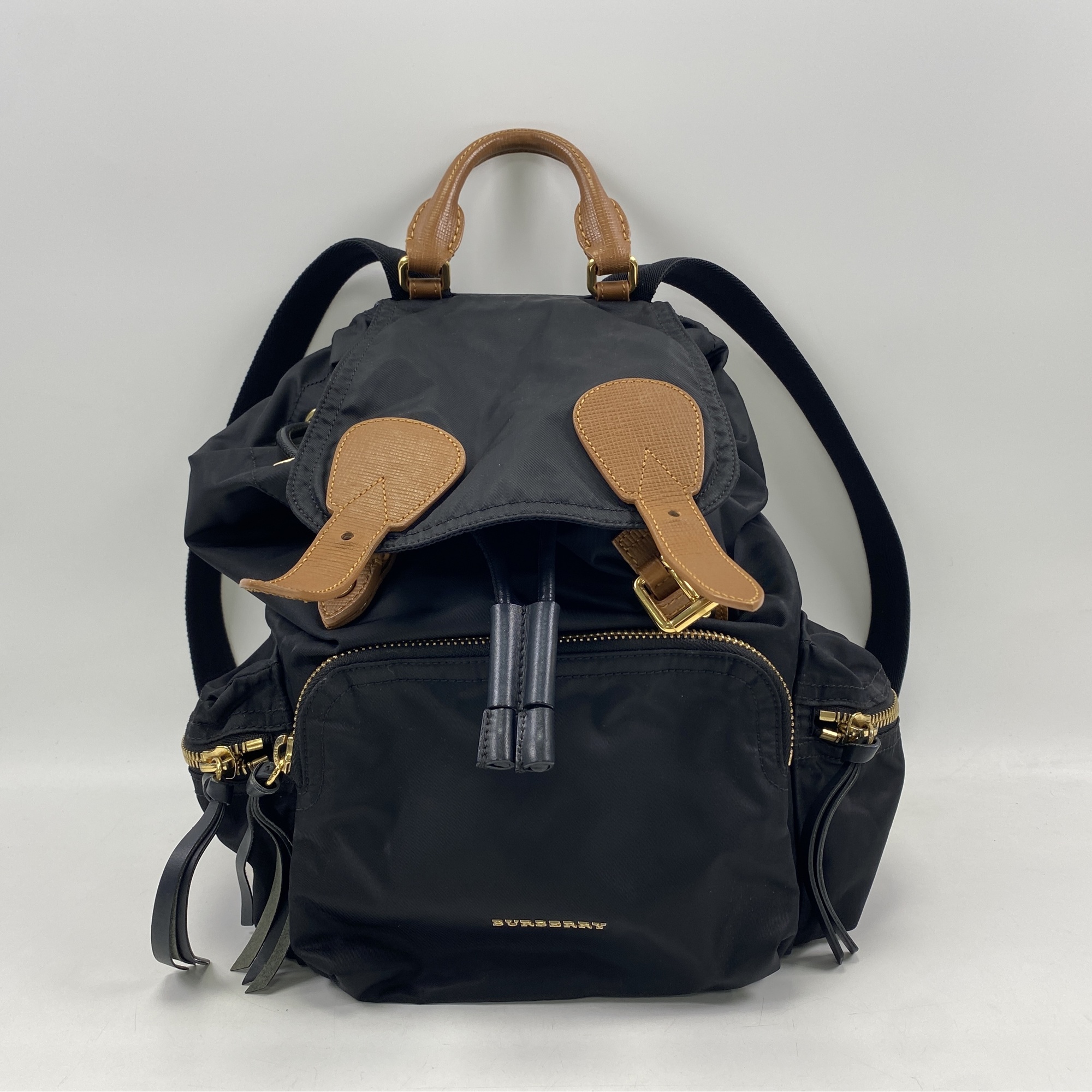 バーバリー リュックサック 黒×茶 ナイロン×レザー Bランク