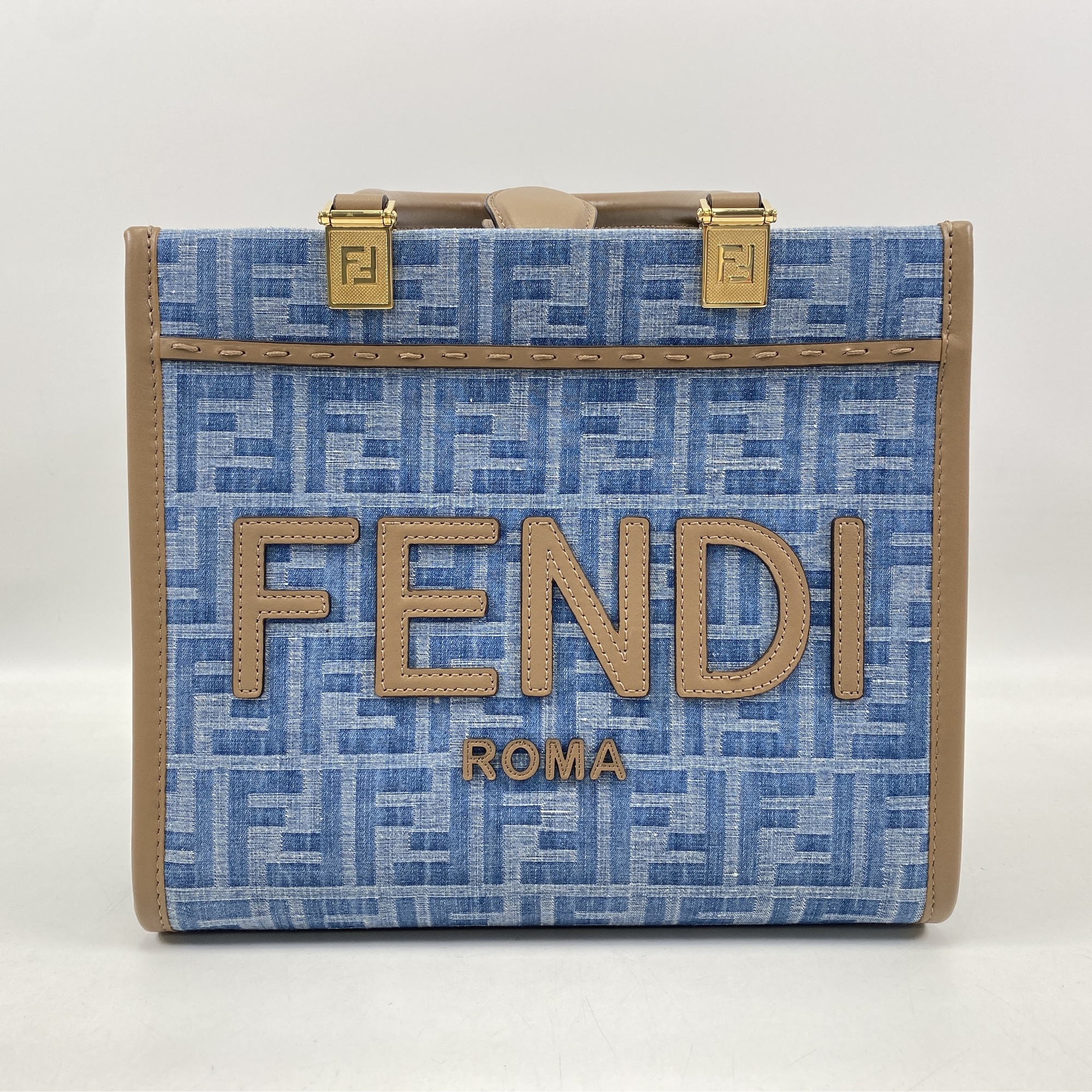 フェンディ サンシャイン スモール ブルー デニム×レザー Bランク