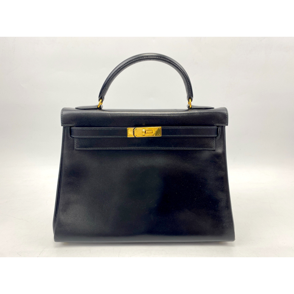エルメス ケリー32 ボックスカーフ 黒 〇X刻印 GD金具 Bランク