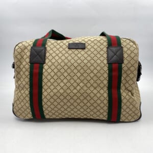 グッチ シェリーライン ディアマンテ ボストンバッグ キャンバス レザー ブラウン ベージュ 374769