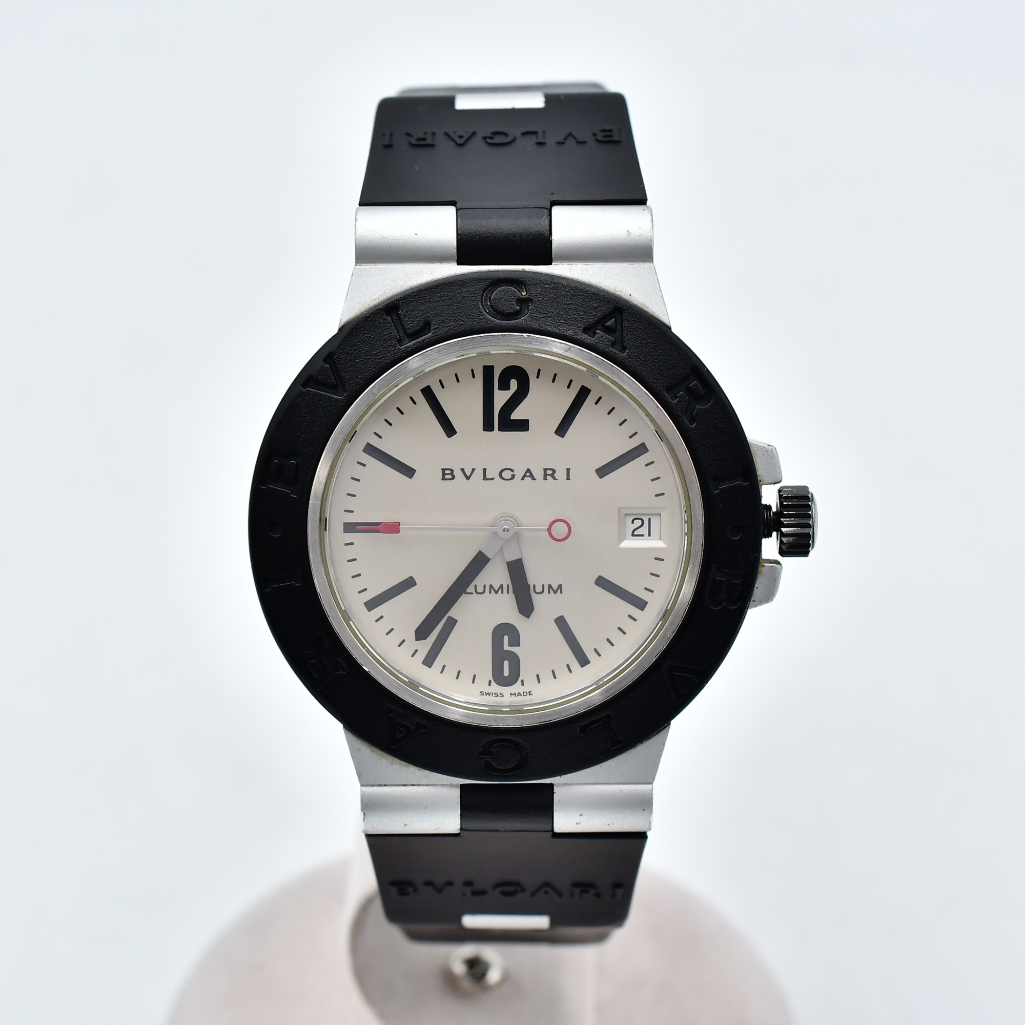 ブルガリ アルミニウムデイト 白文字盤 AL×ラバー/AT Bランク