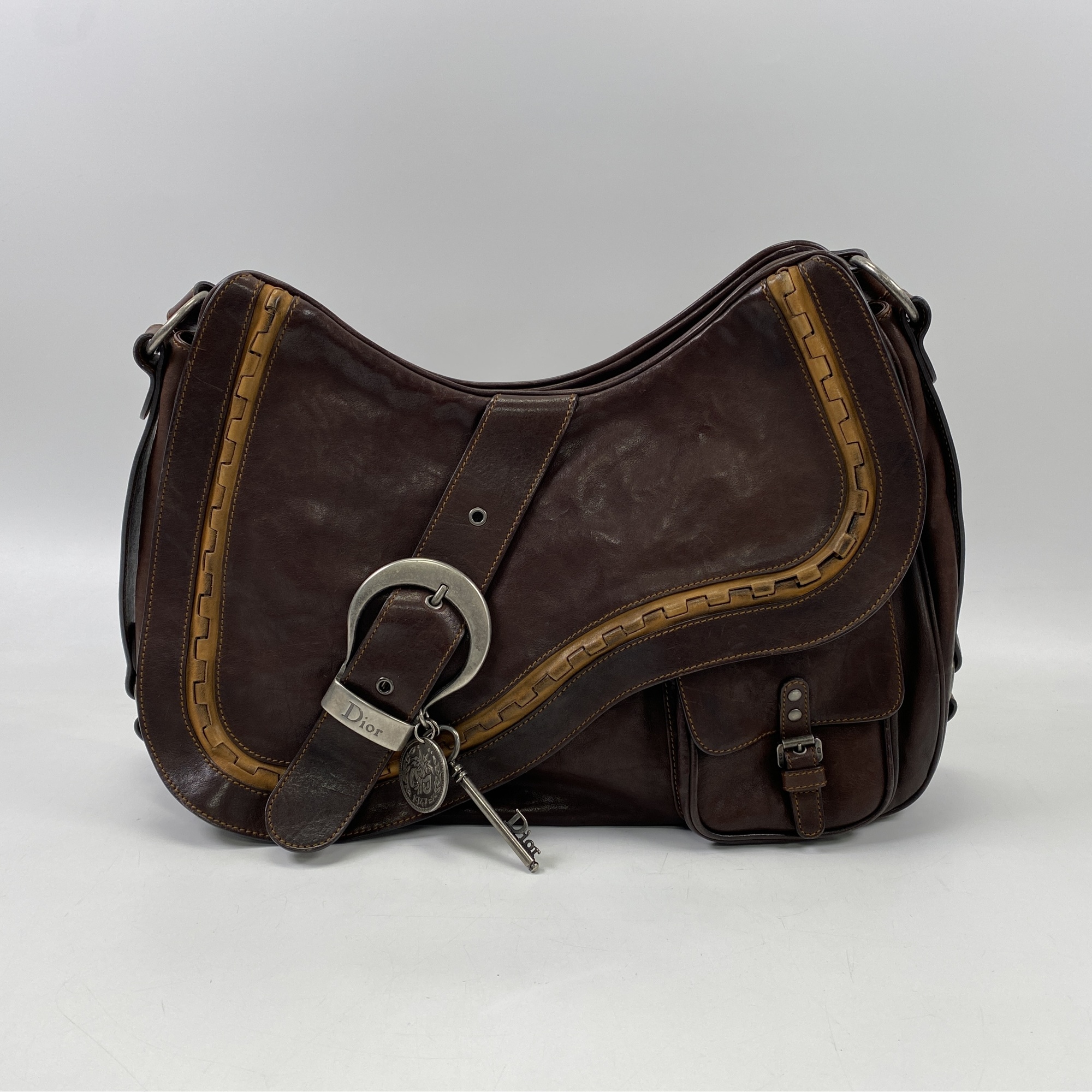 ディオール ガウチョ ショルダーバッグ ブラウン レザー Bランク