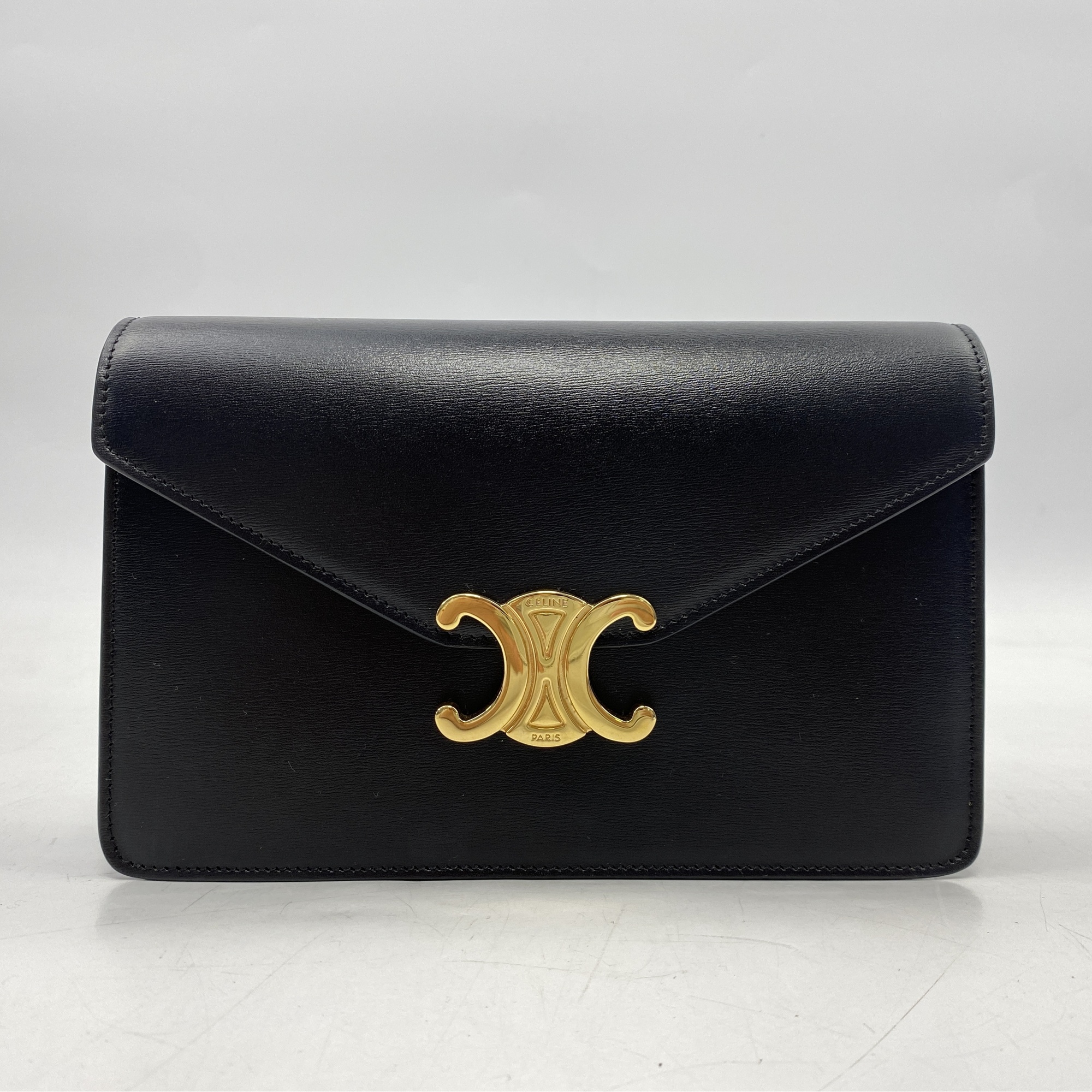 セリーヌ マーゴ チェーンショルダーバッグ 黒 カーフレザー Bランク