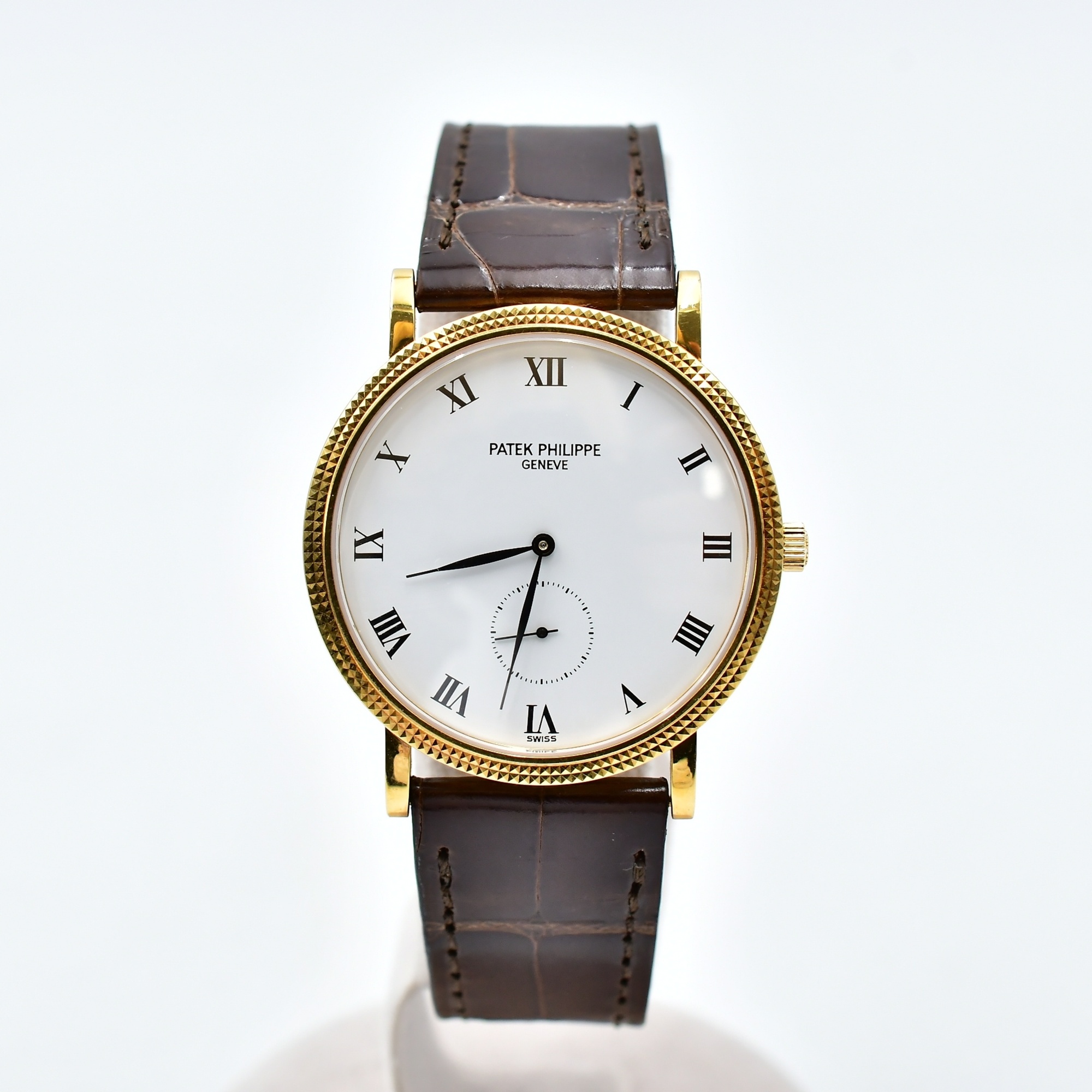 パテック フィリップ カラトラバ 白文字盤 YG×クロコ/手巻き Bランク