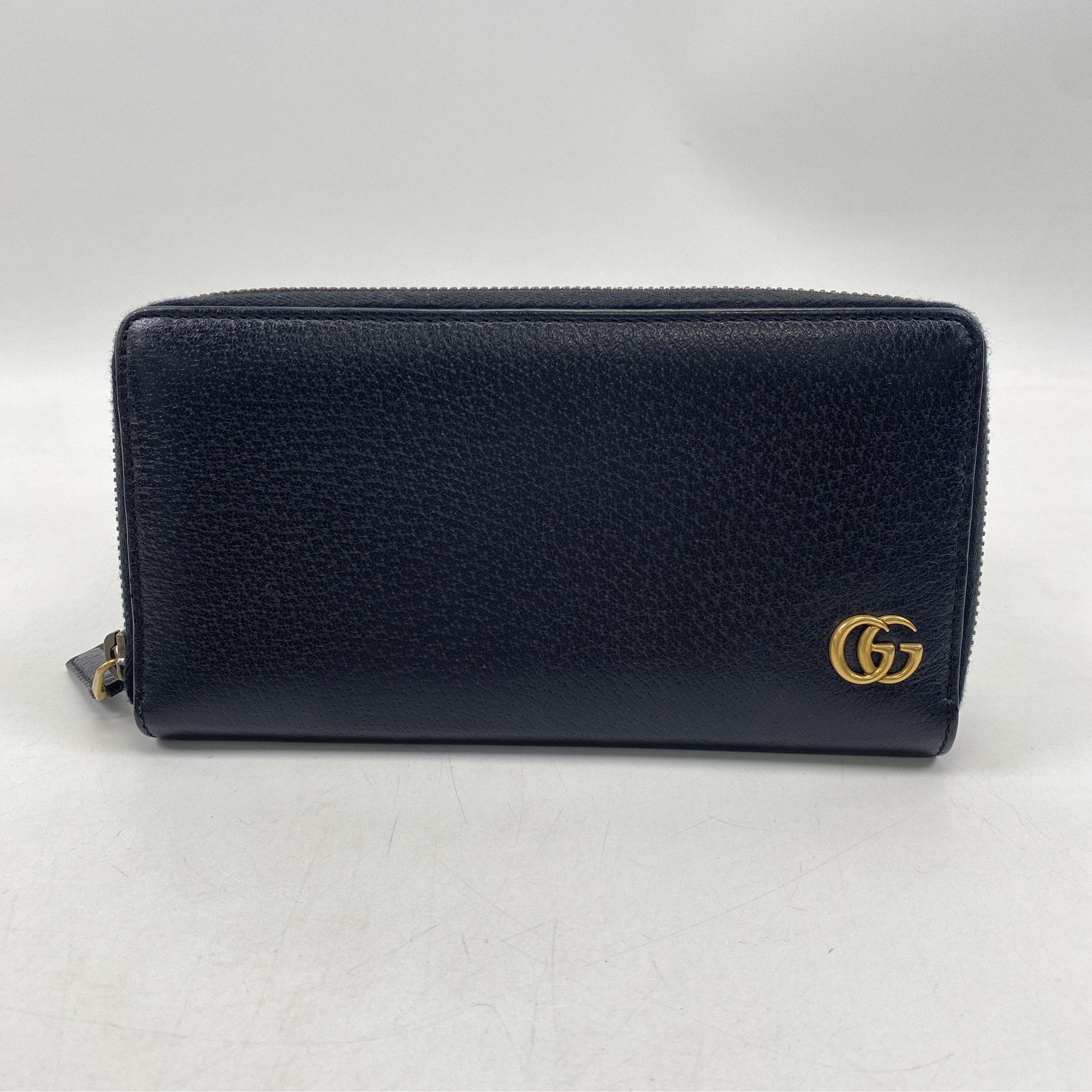 グッチ GGマーモント ラウンドジップ長財布 黒 レザー ABランク