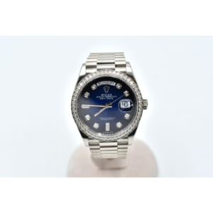 ロレックス デイデイト36 ブルー文字盤 ダイヤベゼル WG/AT 128349RBR 買取実績【買取日：2025年6月28日】