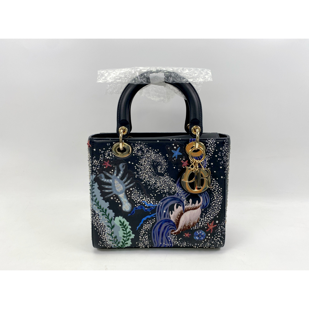 ディオール レディディオール ミディアム ウォーターエレメント ネイビー レザー Aランク