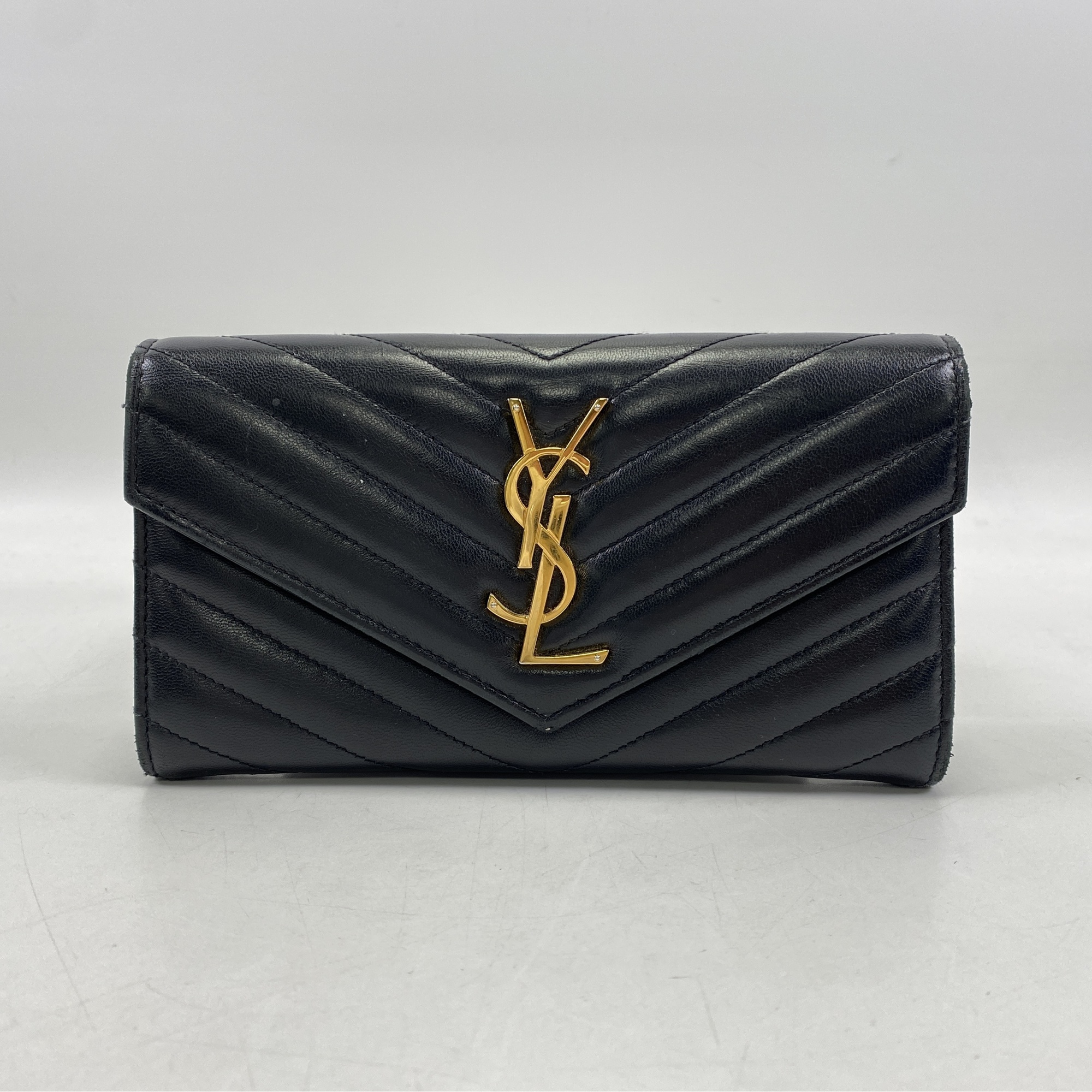 サンローラン カサンドラ フラップウォレット 長財布 ブラック レザー