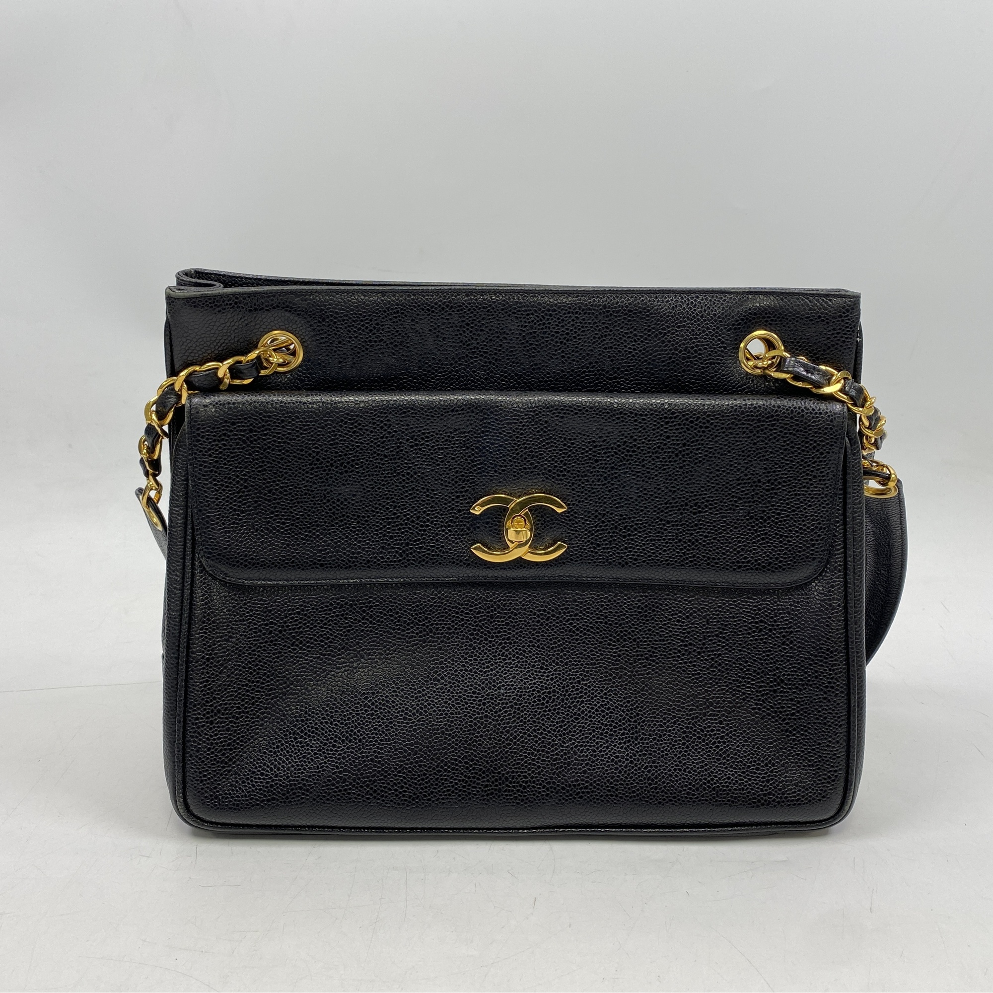 シャネル ココマーク チェーンショルダーバッグ 黒 キャビアスキン