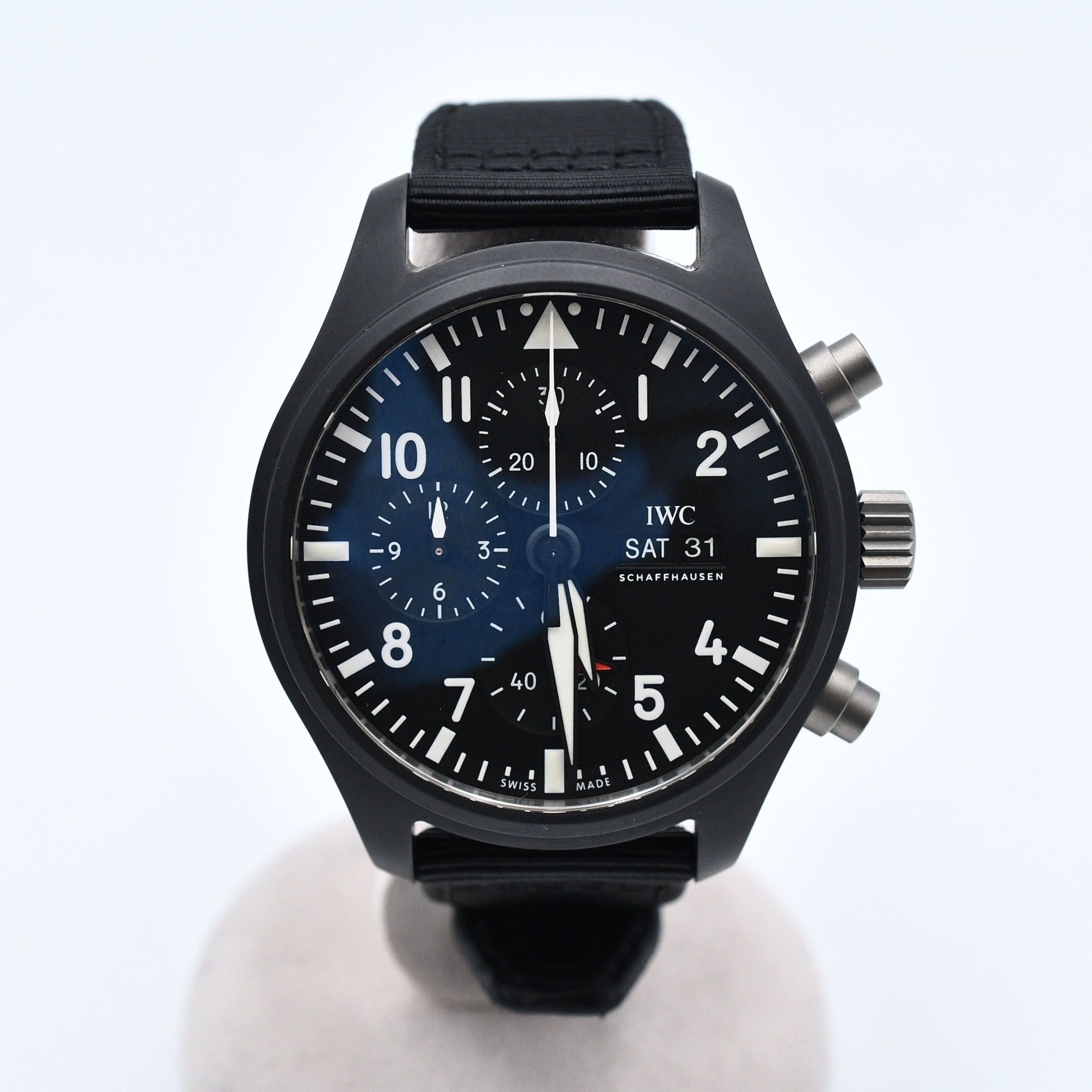 IWC パイロットウォッチ クロノグラフ トップガン 黒文字盤 CE×革