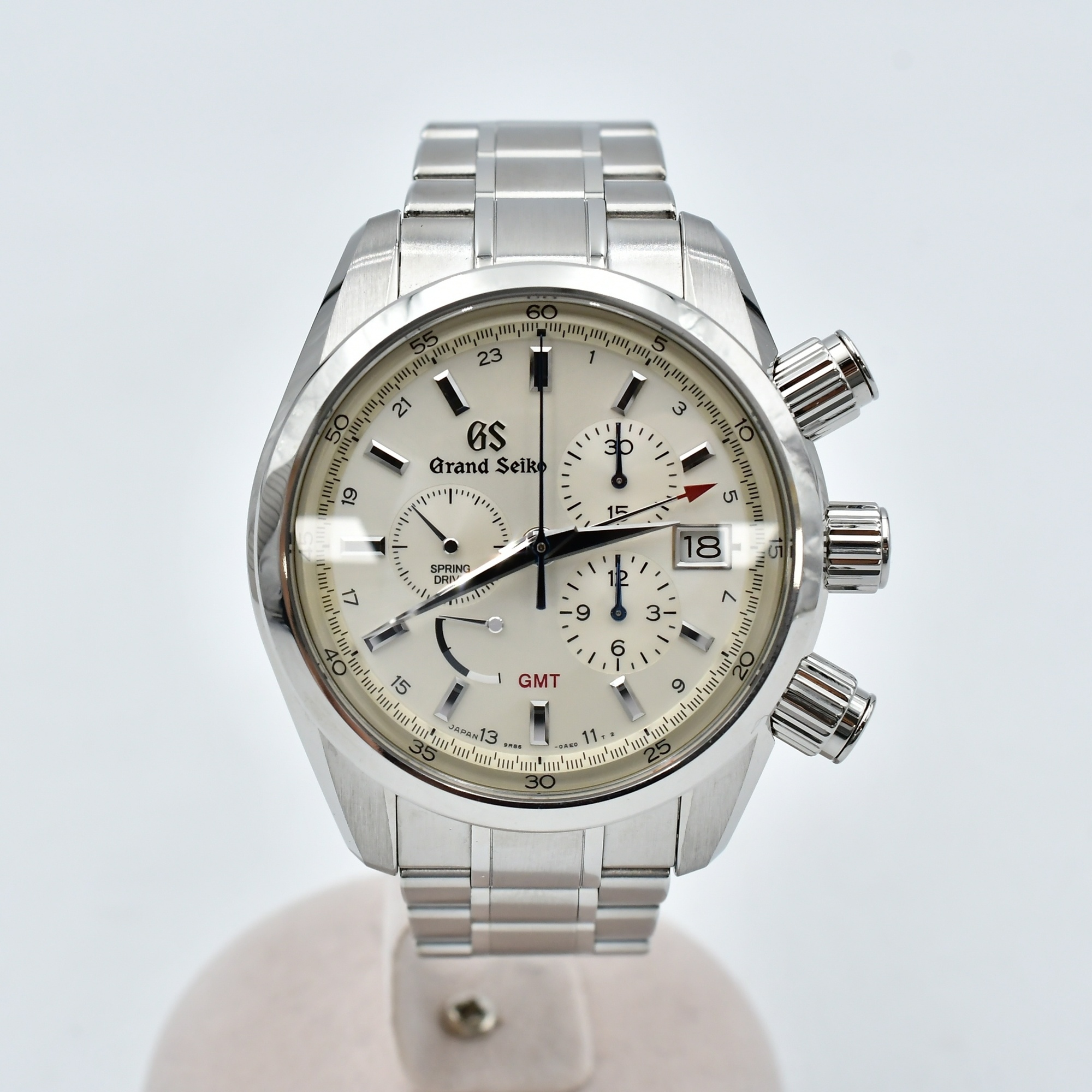 グランドセイコー クロノグラフ GMT パワーリザーブ スプリングドライブ シルバー文字盤 SS/AT Bランク