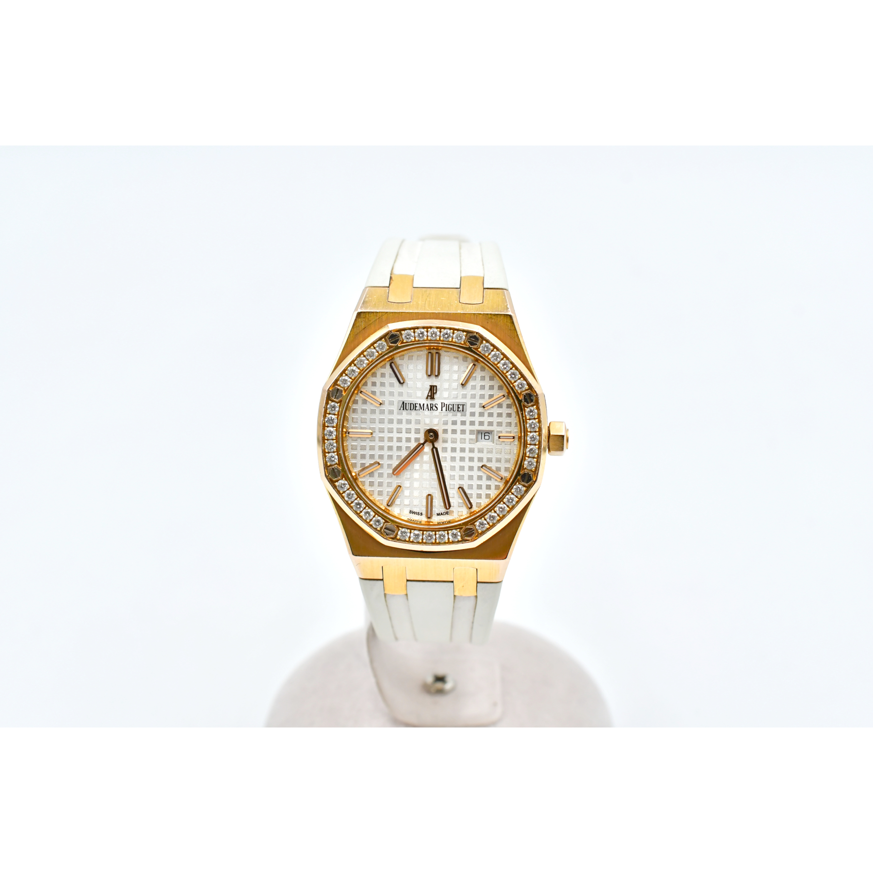 オーデマ ピゲ レディ ロイヤルオーク 白文字盤 PG×ラバー/QZ Cランク