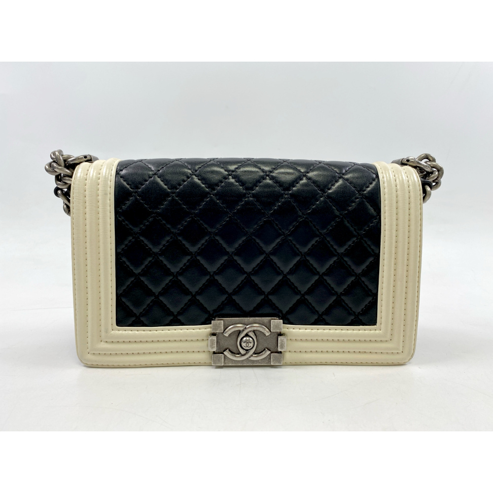 シャネル ボーイシャネル25 バイカラー ラムスキン SV金具 Bランク