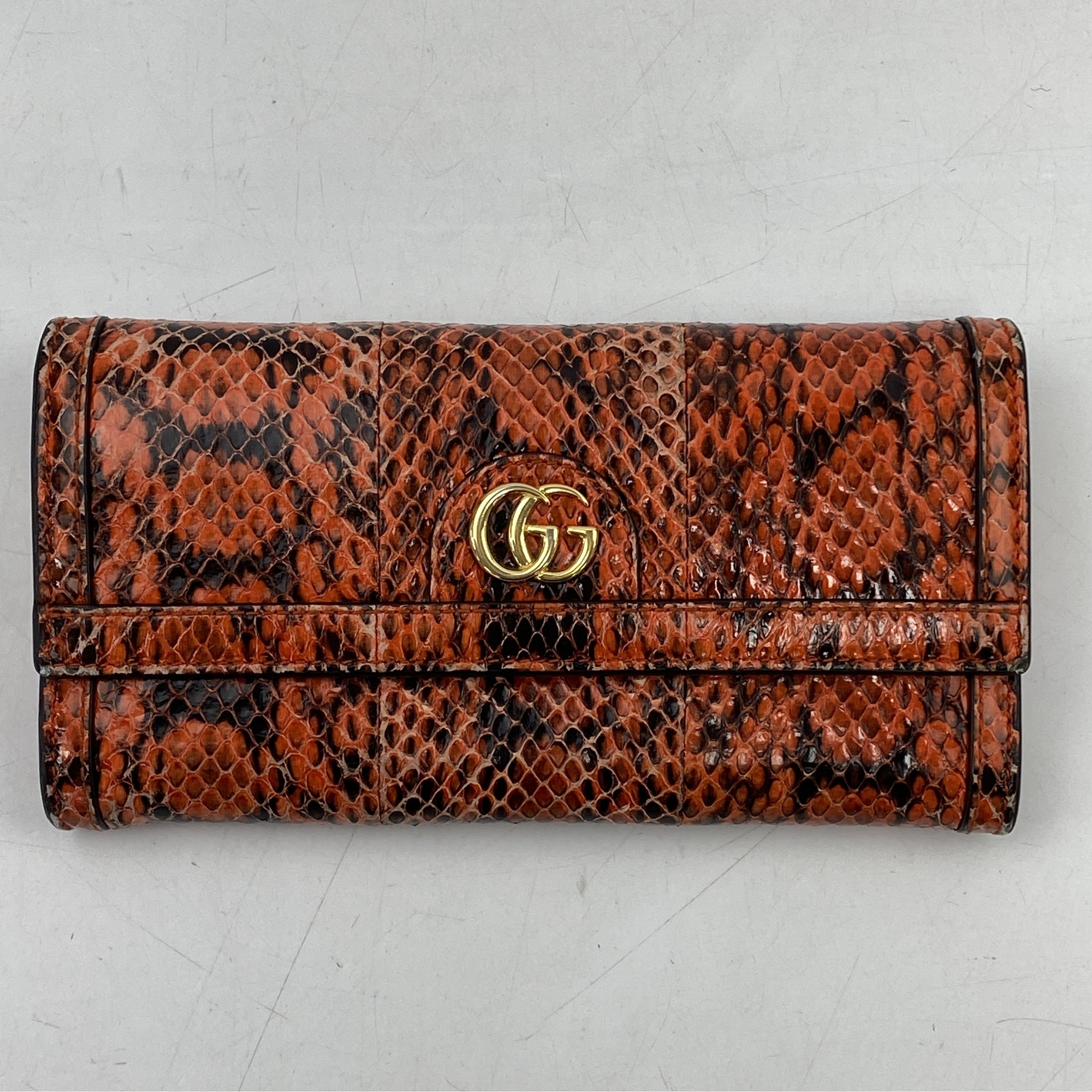 グッチ 二つ折り長財布 オレンジ系 パイソン Bランク